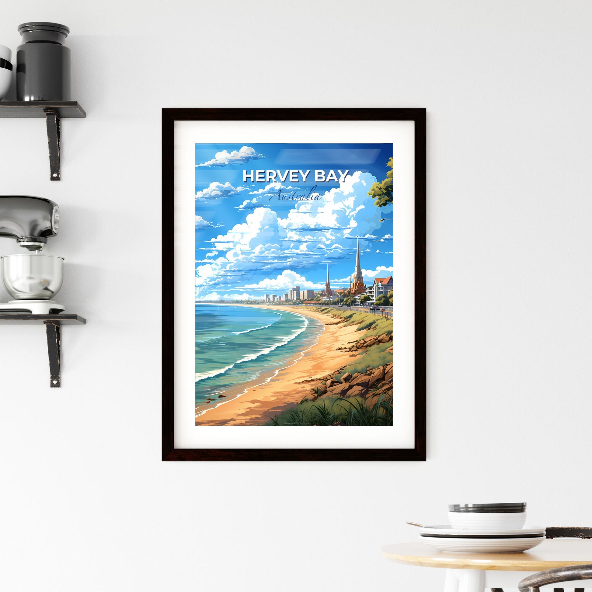 Hervey Bay Skyline - Artistic Beach Scene with Buildings over Water Default Title