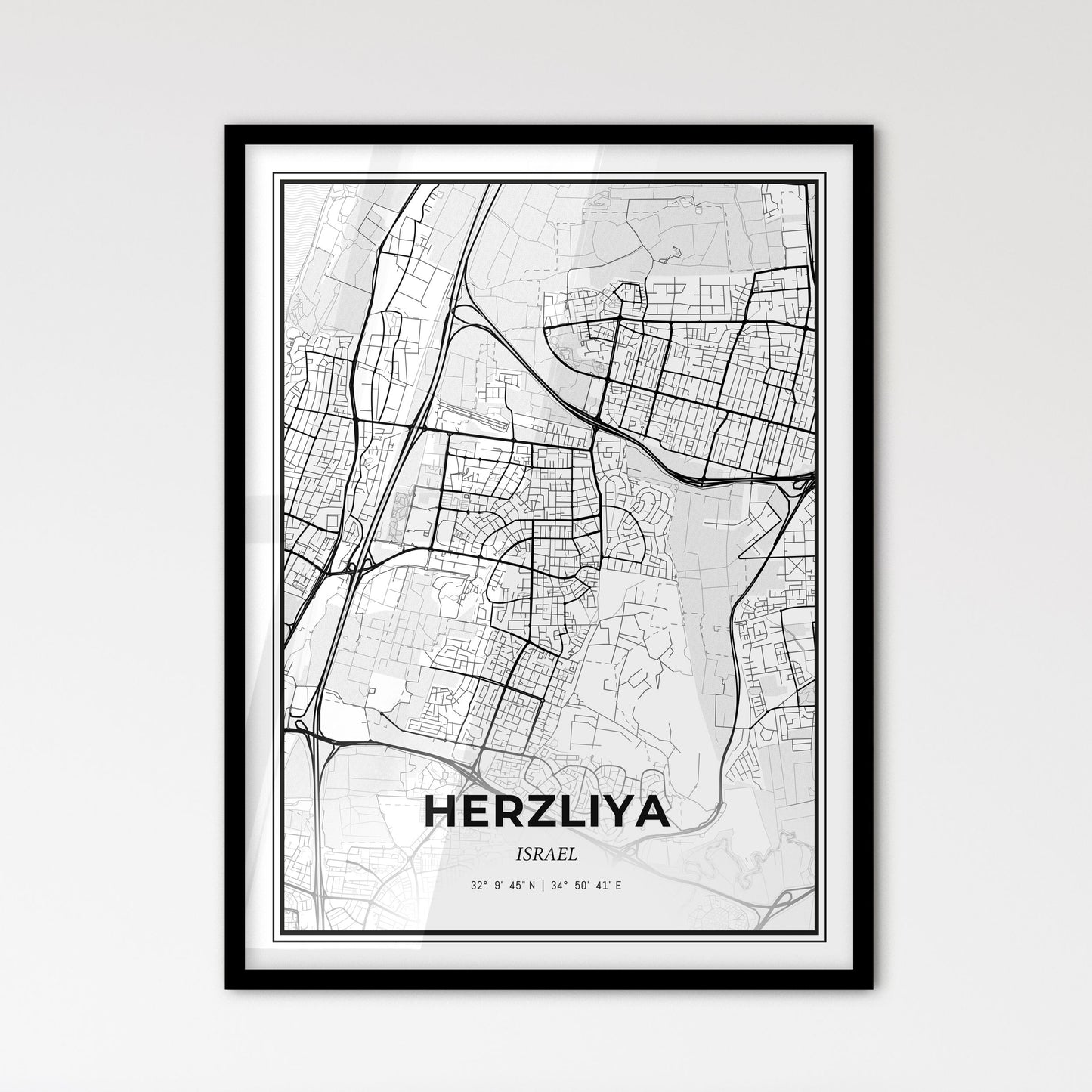 Herzliya Israel - Scandinavian Style City Map for Modern Home Decor