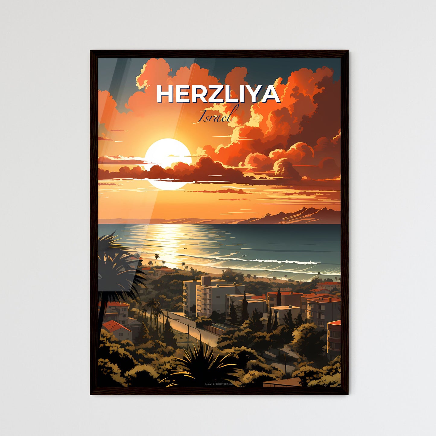 Vibrant Sunset Over Herzliya Beach, Israel: A Captivating Artwork Default Title