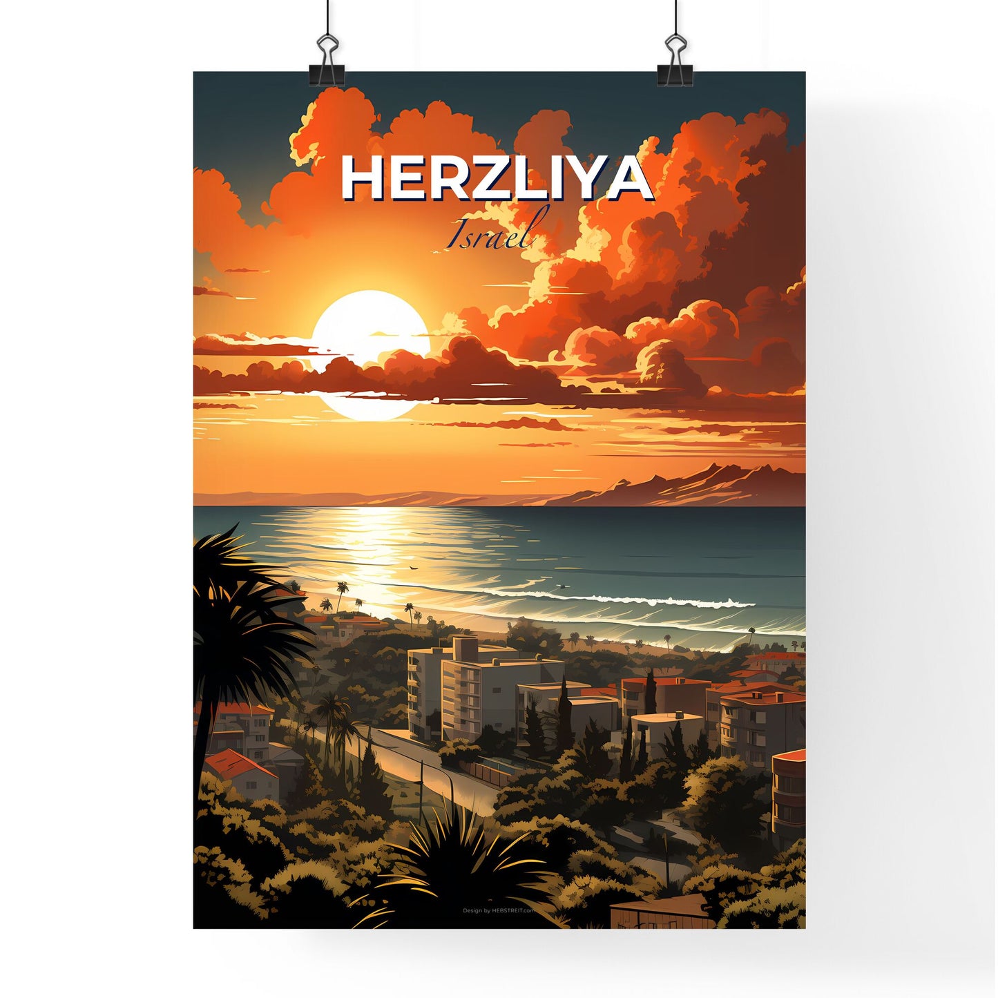 Vibrant Sunset Over Herzliya Beach, Israel: A Captivating Artwork Default Title