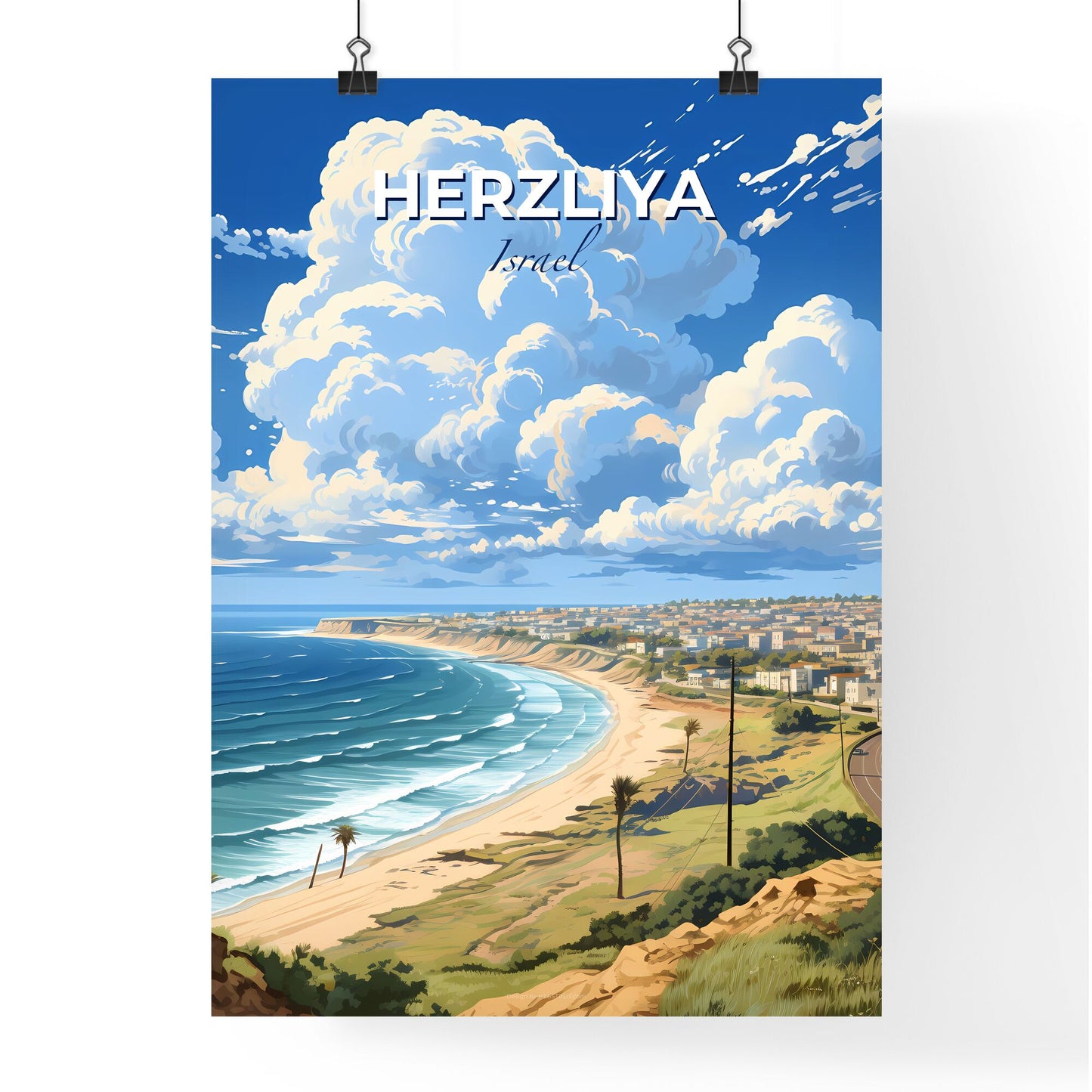 Vibrant Beachside Skyline of Herzliya Israel - Art Deco Architecture and Stunning Shoreline Default Title