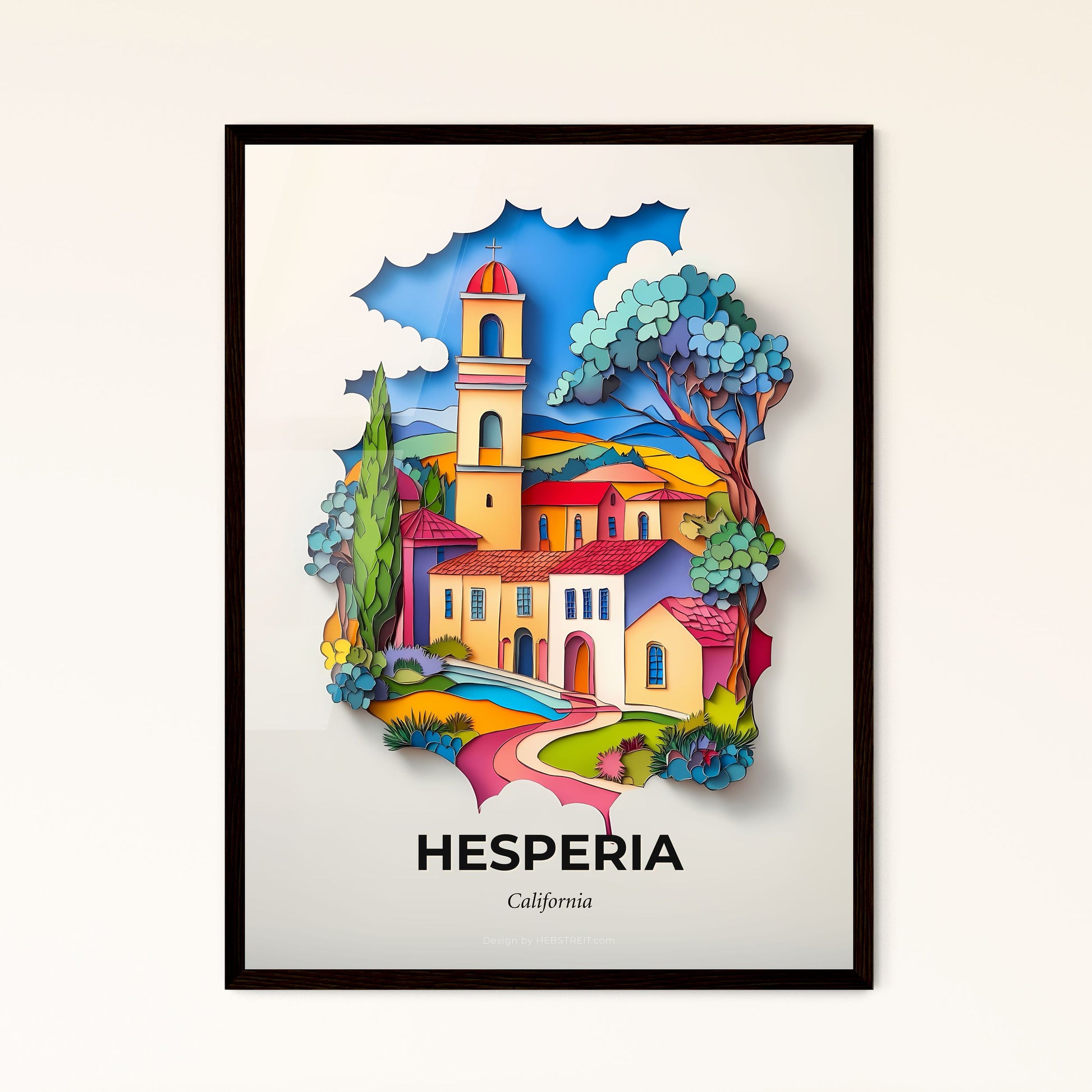 Vivid Hesperia, California - a paper cut of a church and a path