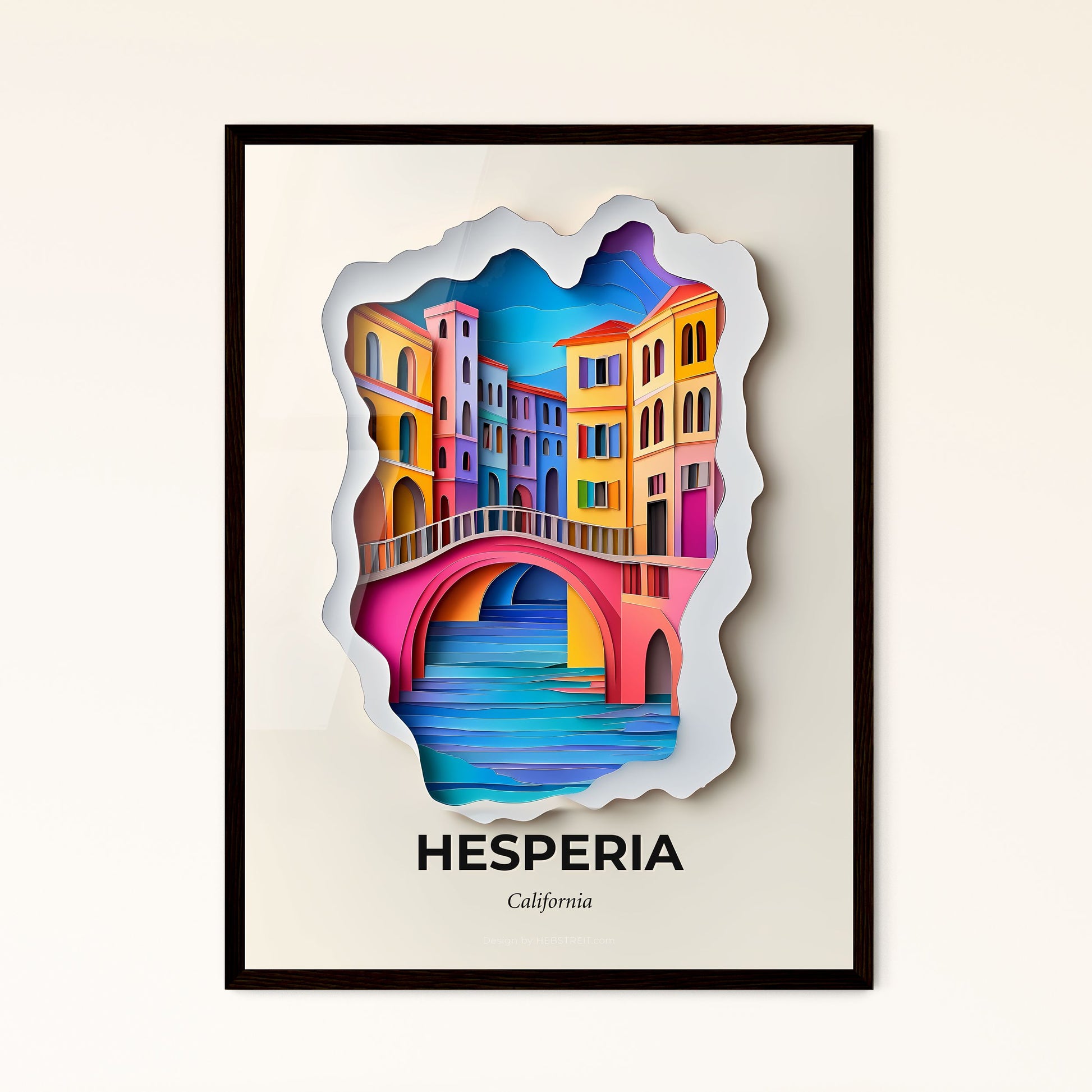 Vivid Hesperia, California - a paper cut of a city with a bridge