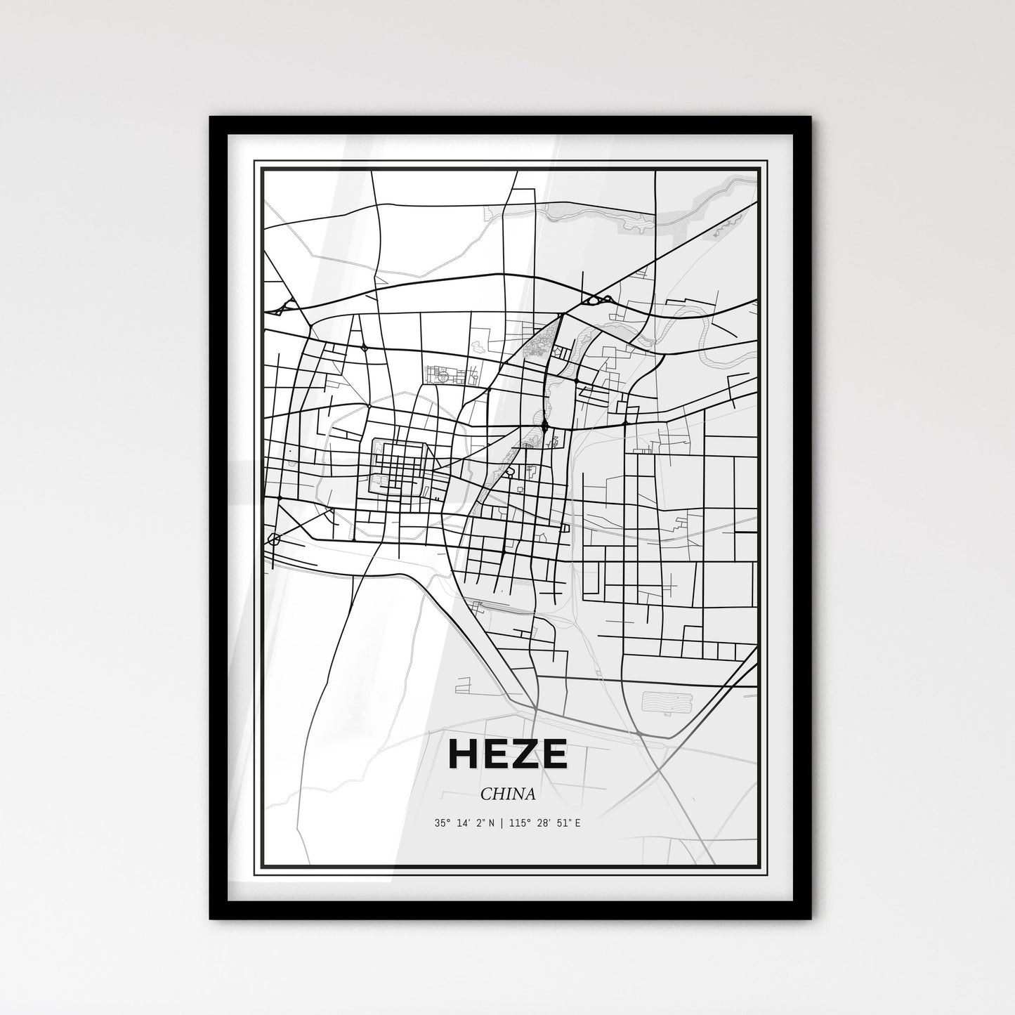 Heze China - Scandinavian Style City Map for Modern Home Decor