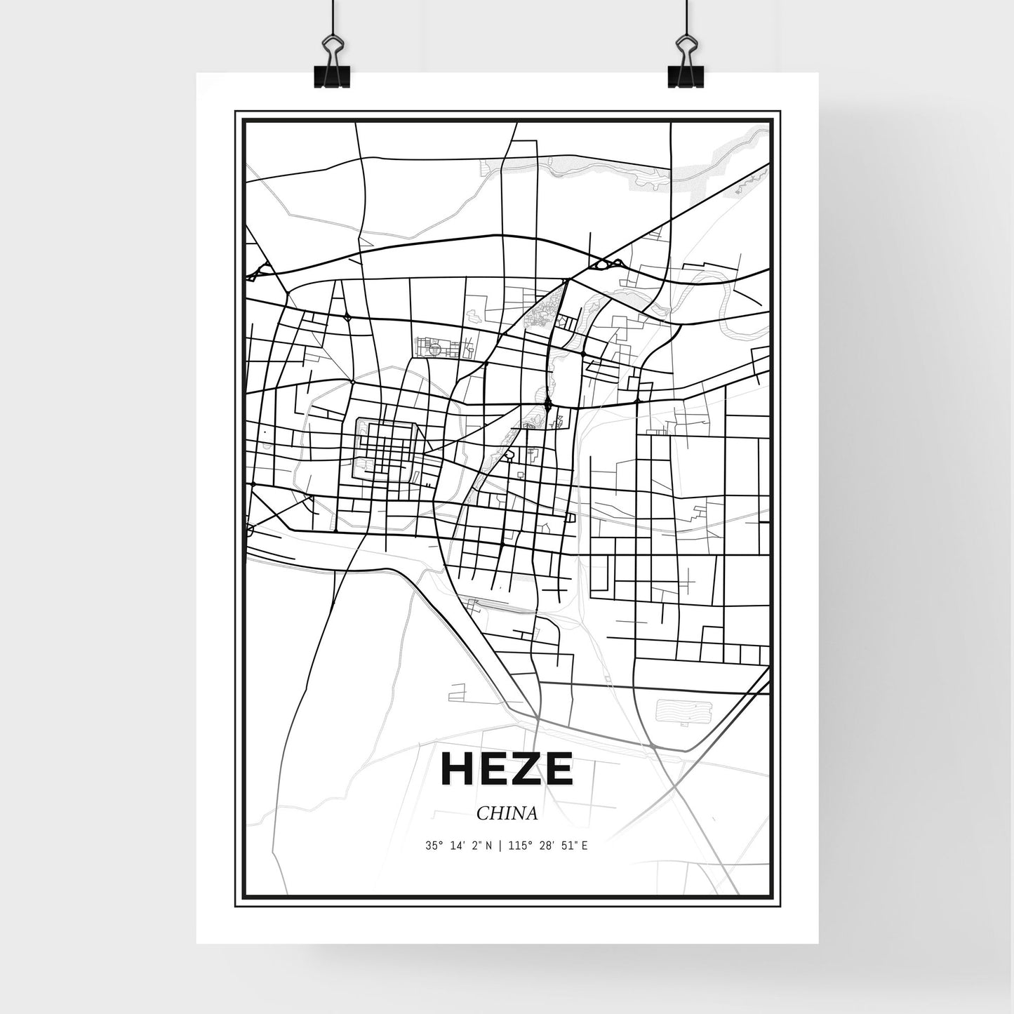 Heze China - Premium City Map Poster