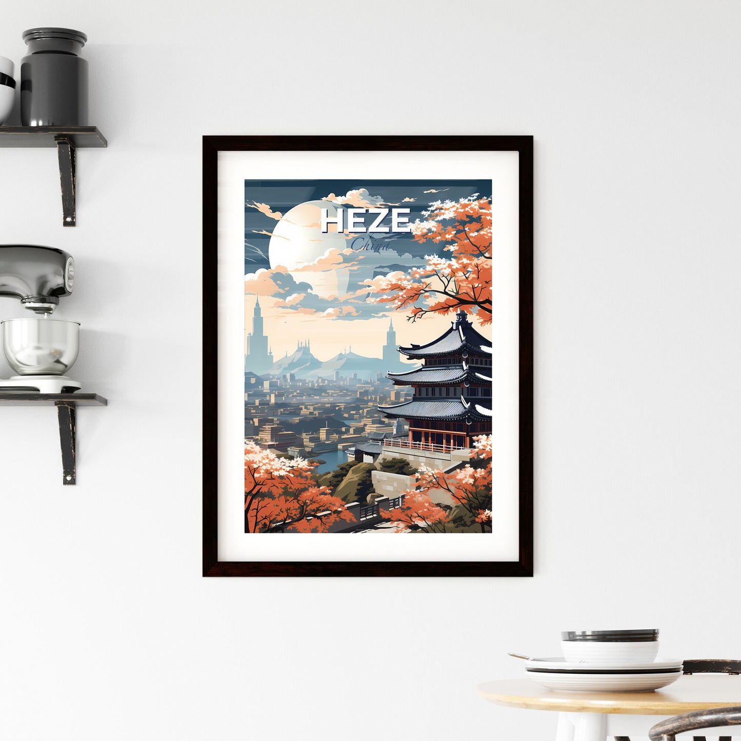 Colorful Skyline Art of China: Pagoda Building and City Landscape Painting Default Title