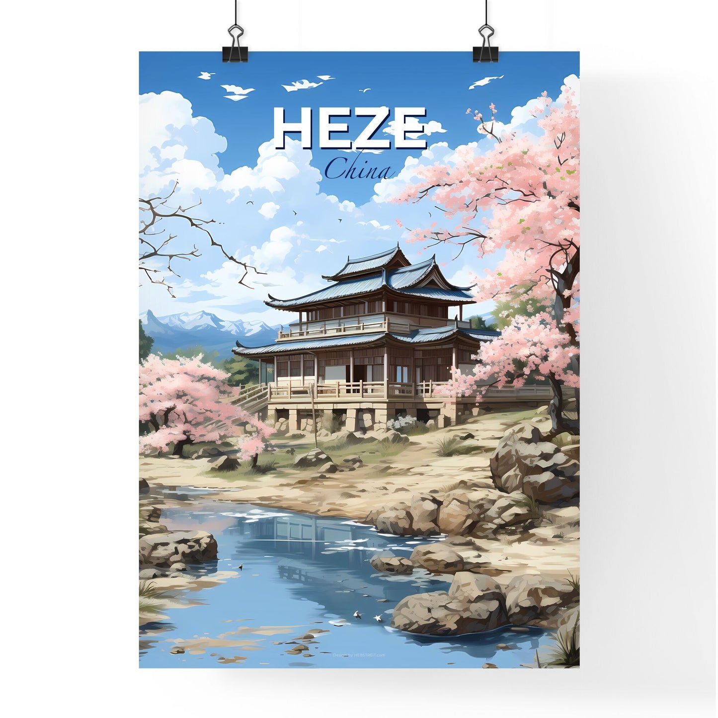 Heze China Green Landscape Art Painting Skyline Pond Trees Buildings Highrises Default Title