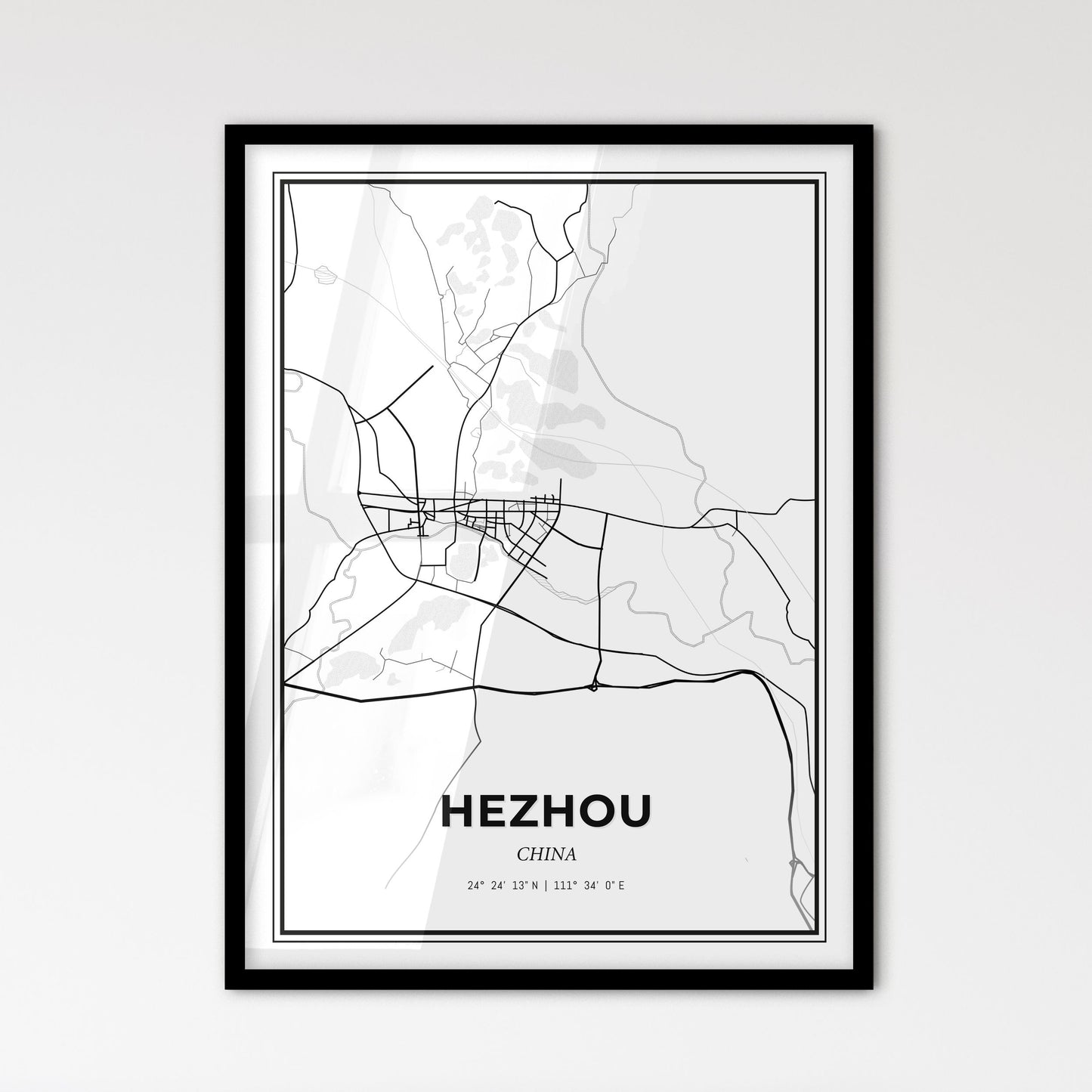 Hezhou China - Scandinavian Style City Map for Modern Home Decor