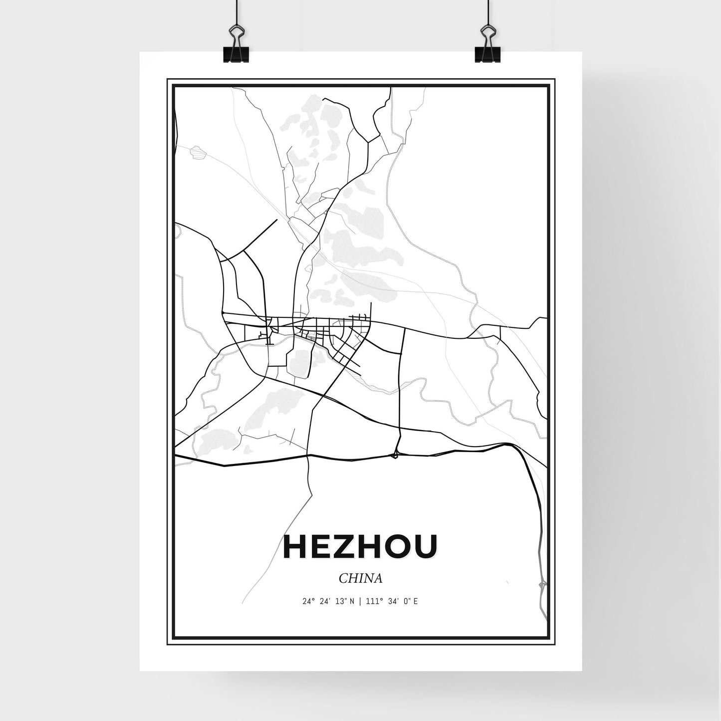 Hezhou China - Premium City Map Poster