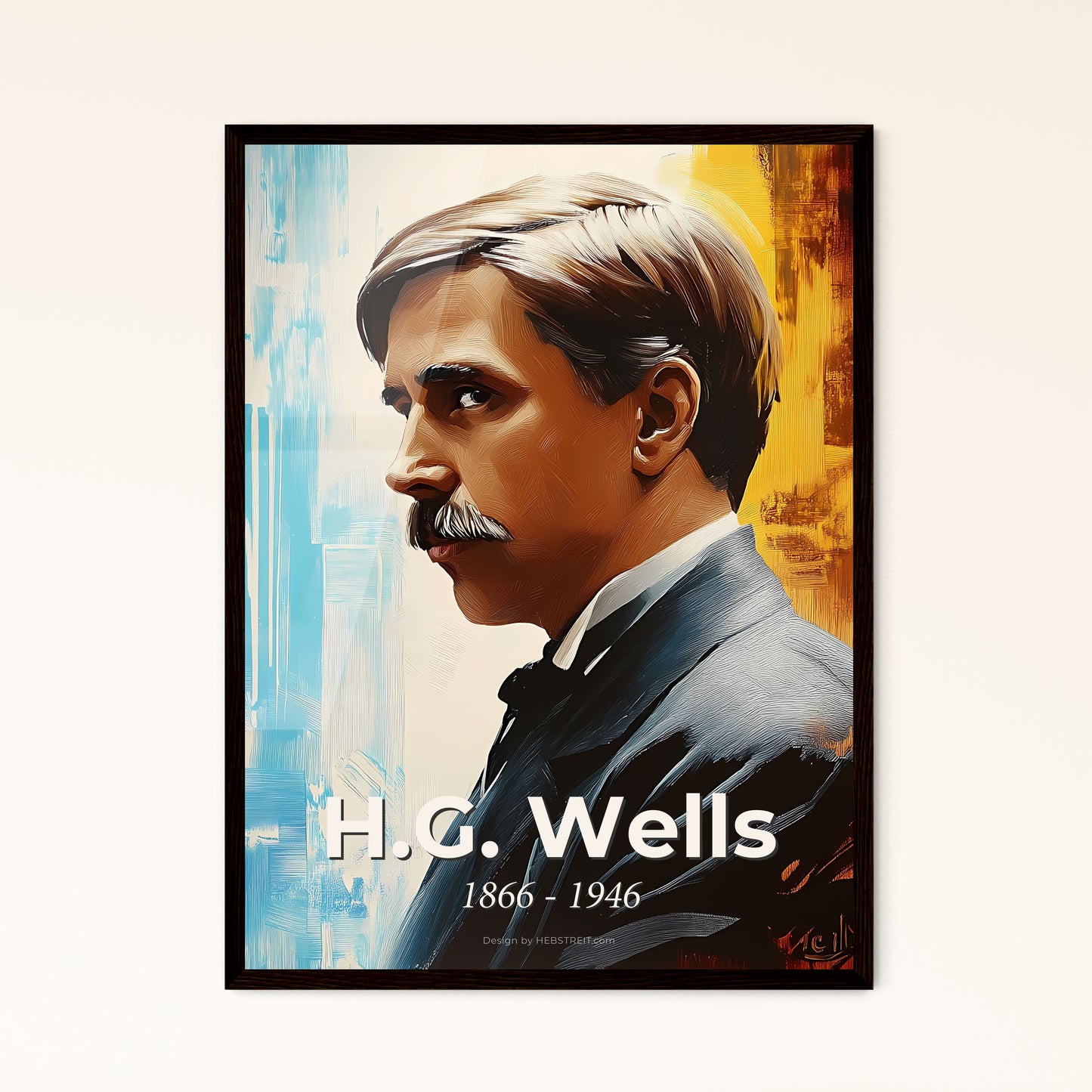 Portrait of H.G. Wells, 1866 - 1946. Impressionistic painting of a man with a mustache.