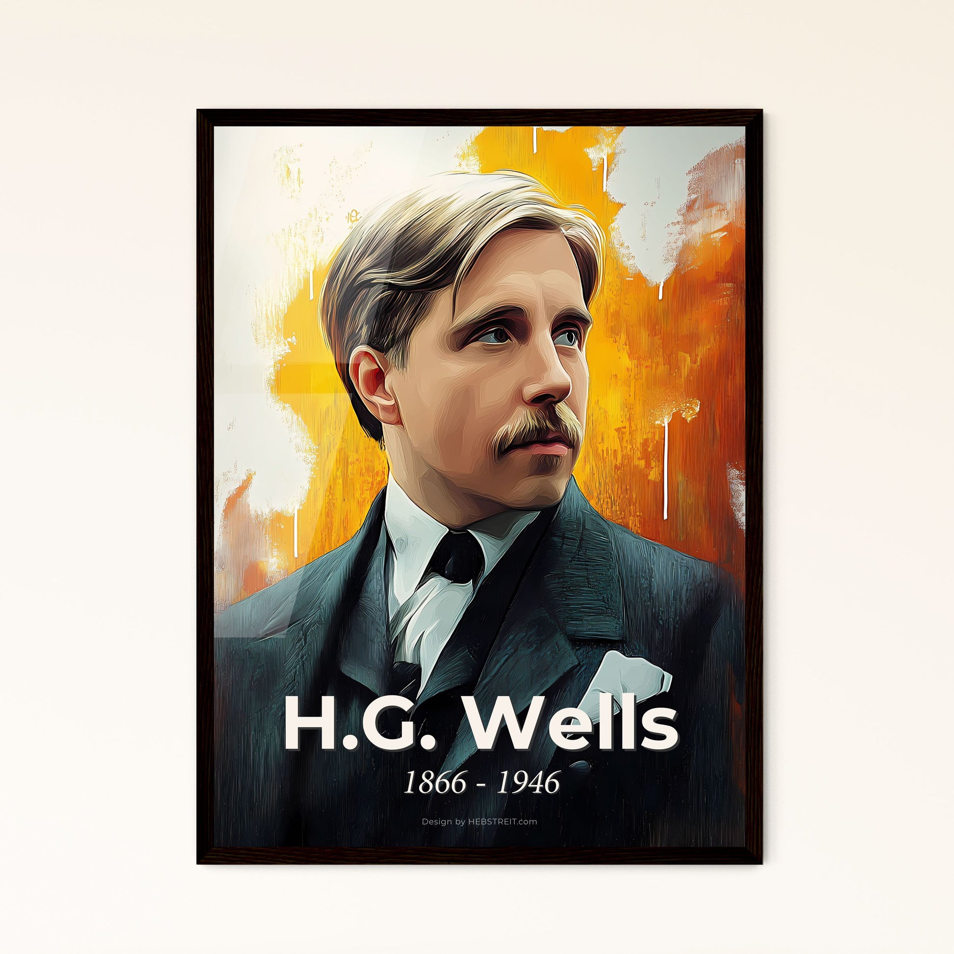 Portrait of H.G. Wells, 1866 - 1946. Impressionistic painting of a man in a suit.