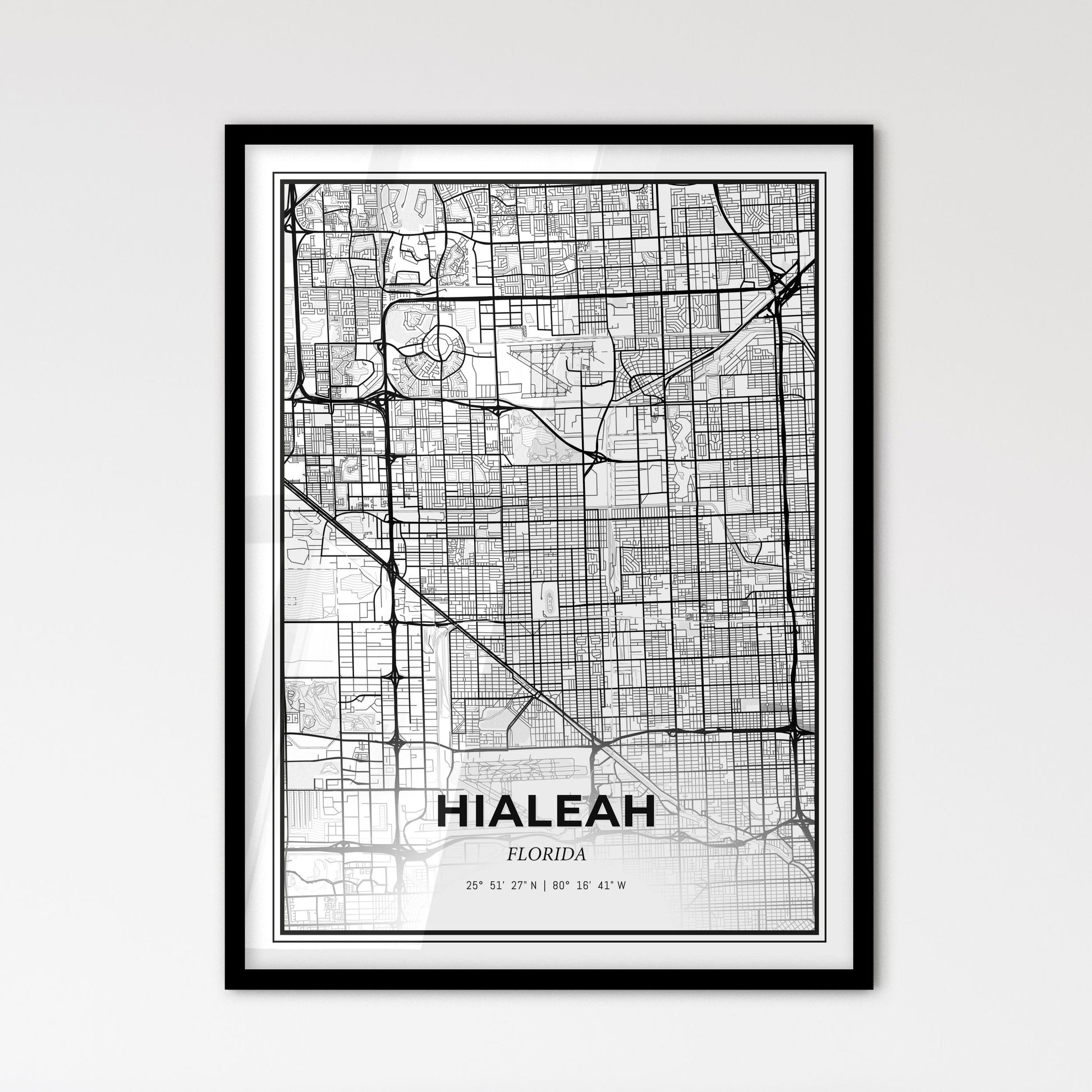 Hialeah Florida - Scandinavian Style City Map for Modern Home Decor