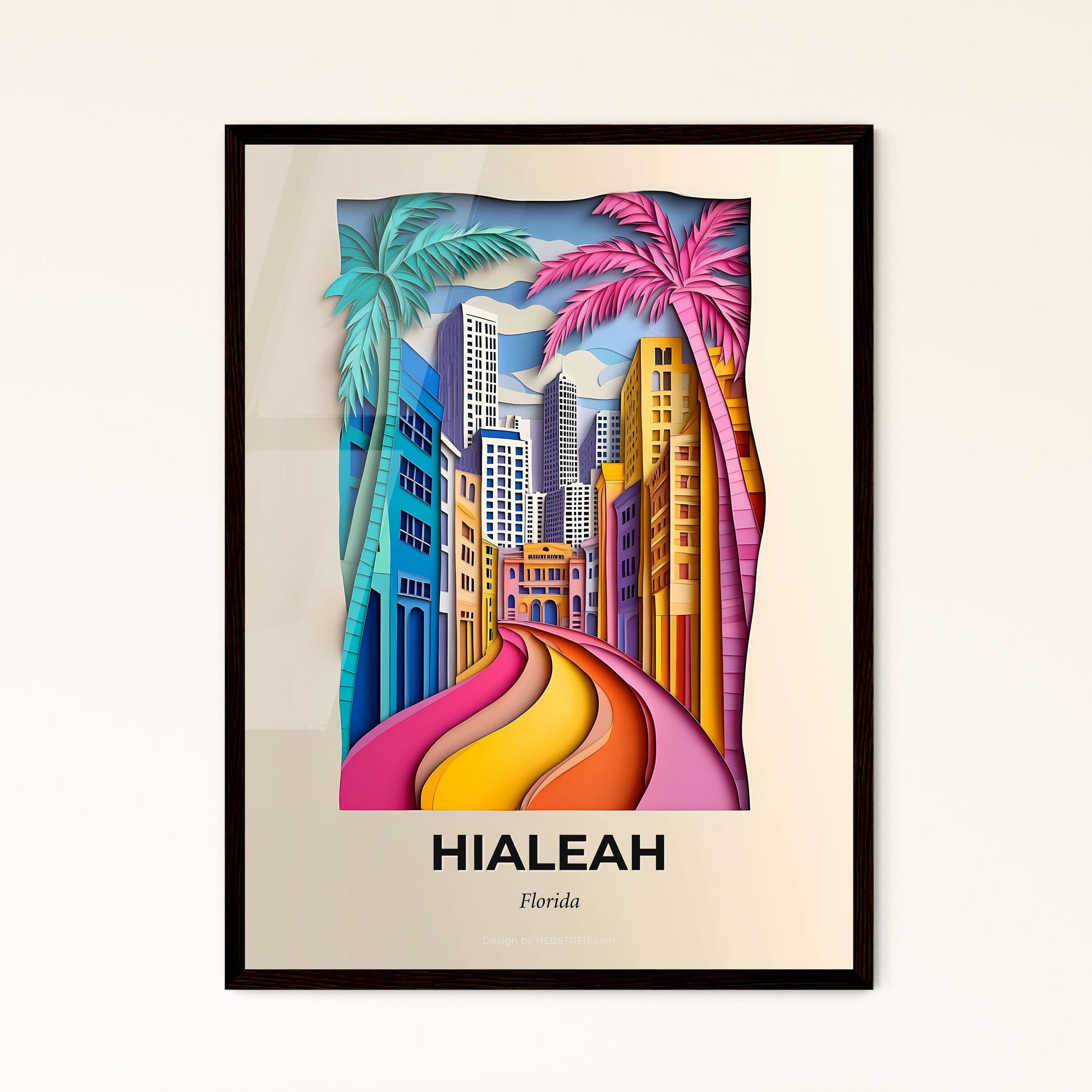 Vivid Hialeah, Florida - a colorful city street with palm trees and buildings