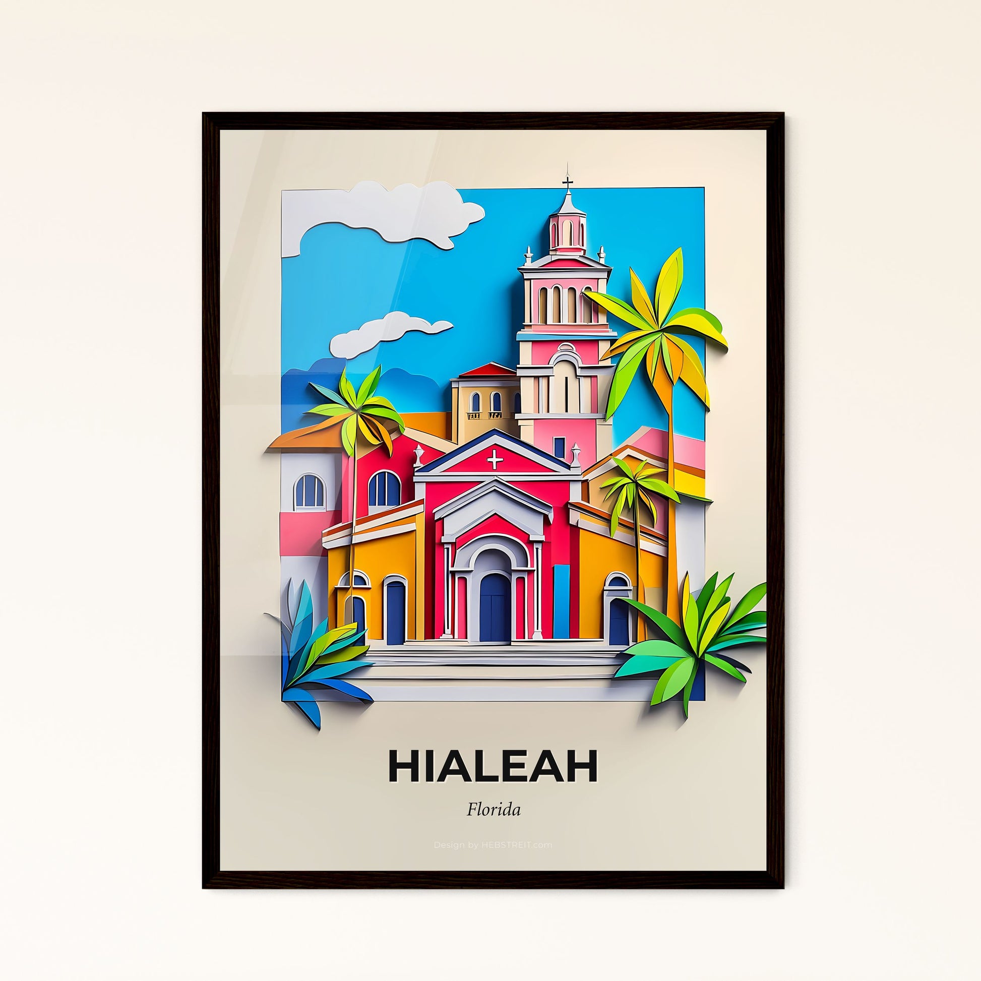 Vivid Hialeah, Florida - a colorful building with a clock tower and palm trees