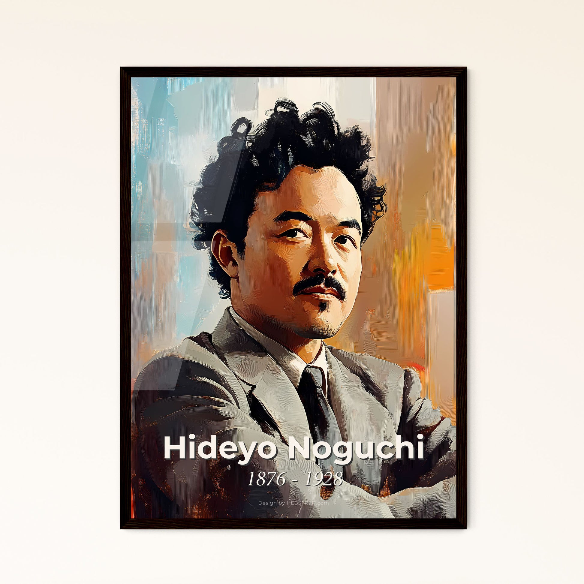 Portrait of Hideyo Noguchi, 1876 - 1928. Impressionistic painting of a man with curly hair and mustache wearing a suit and tie.