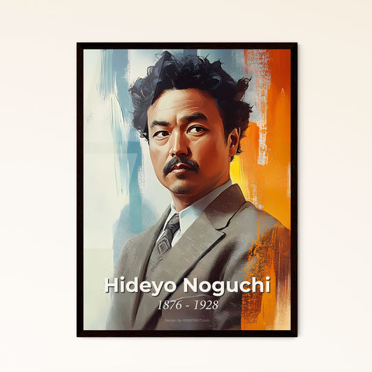 Portrait of Hideyo Noguchi, 1876 - 1928. Impressionistic painting of a man with mustache and suit.