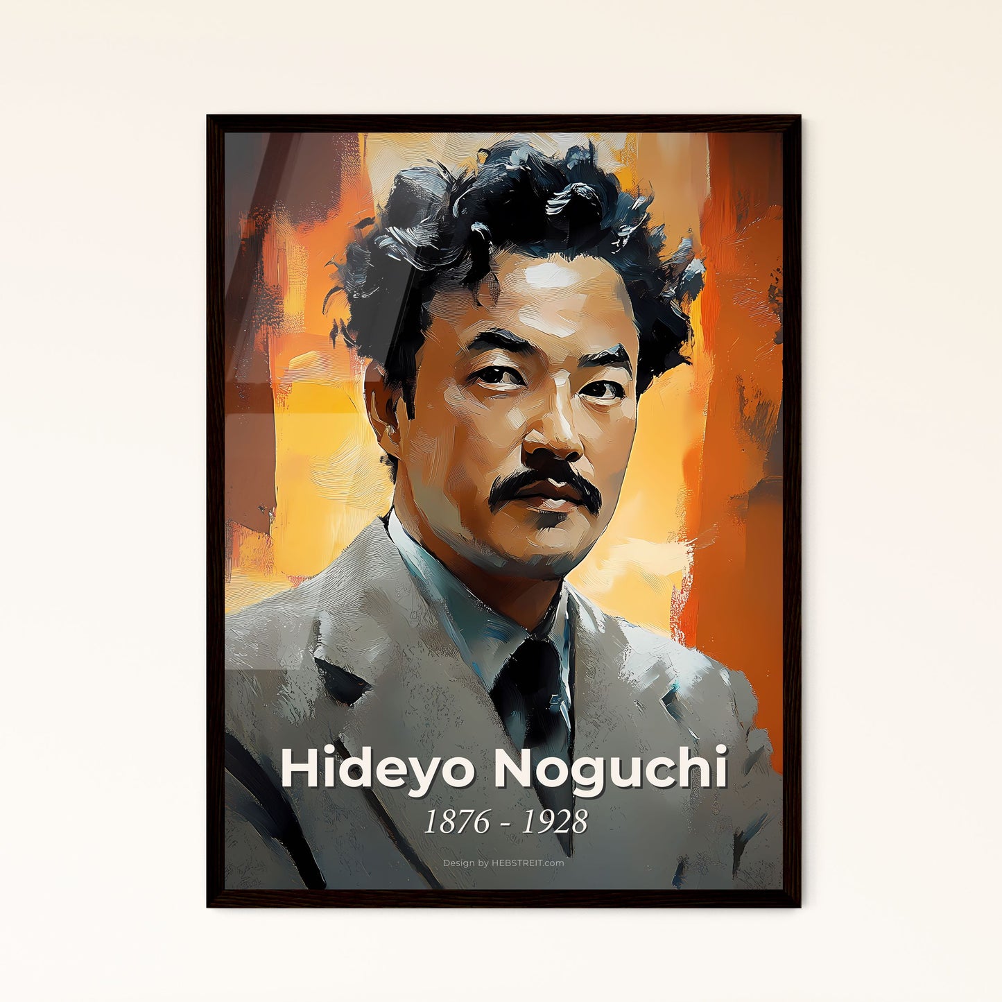 Portrait of Hideyo Noguchi, 1876 - 1928. Impressionistic painting of a man with mustache and suit.