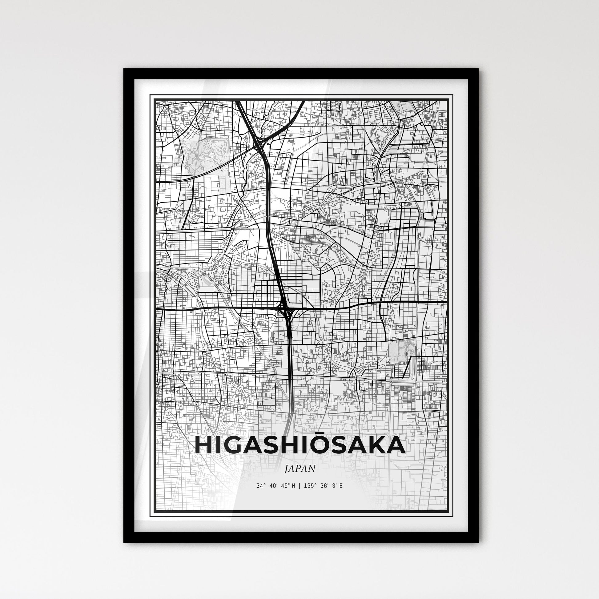 Higashiōsaka Japan - Scandinavian Style City Map for Modern Home Decor