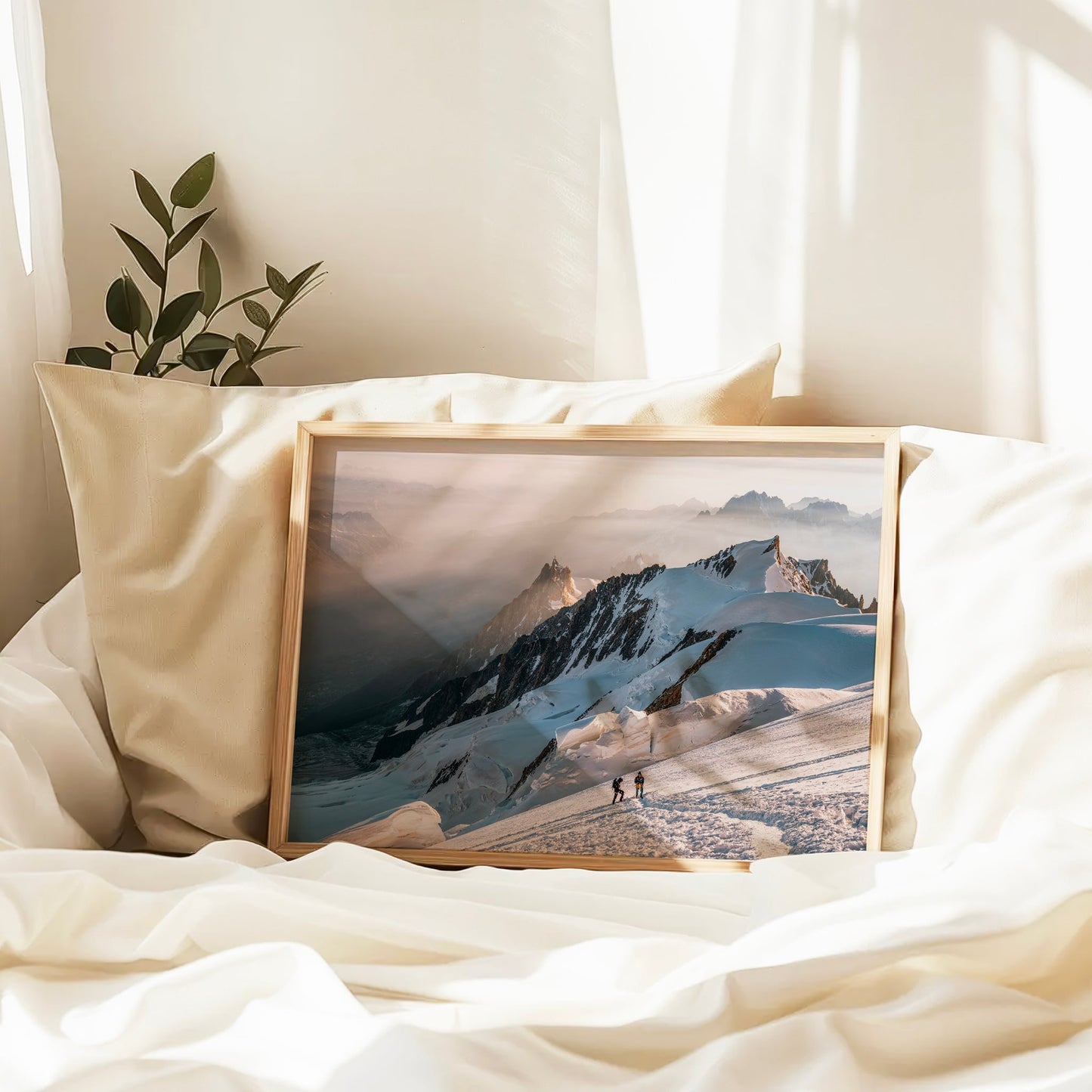 Mont Blanc Mountaineering Wall Art – Climbers at Sunrise, Chamonix Alpine Print