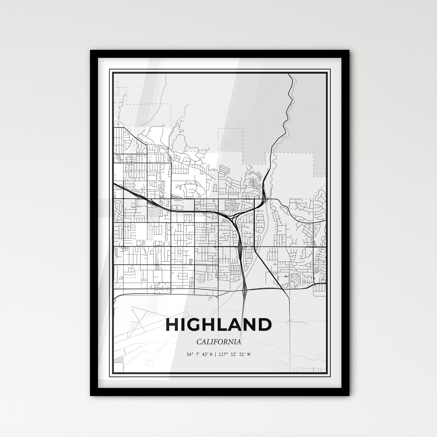 Highland California - Scandinavian Style City Map for Modern Home Decor