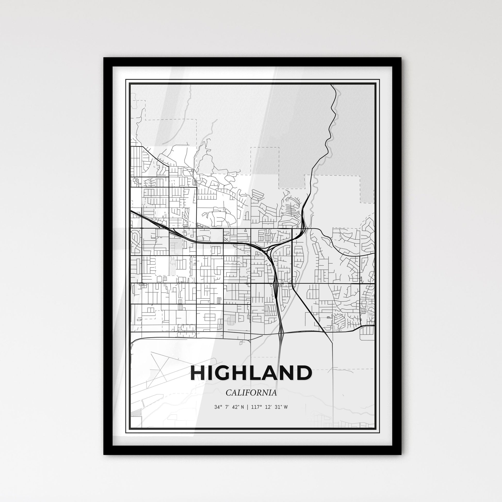 Highland California - Scandinavian Style City Map for Modern Home Decor