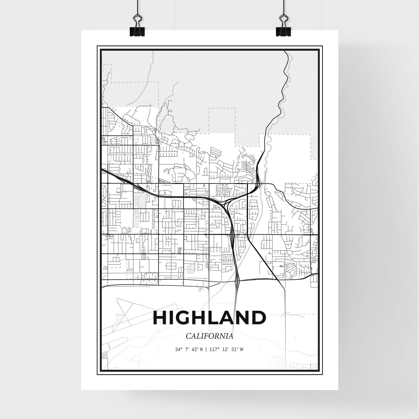 Highland California - Premium City Map Poster