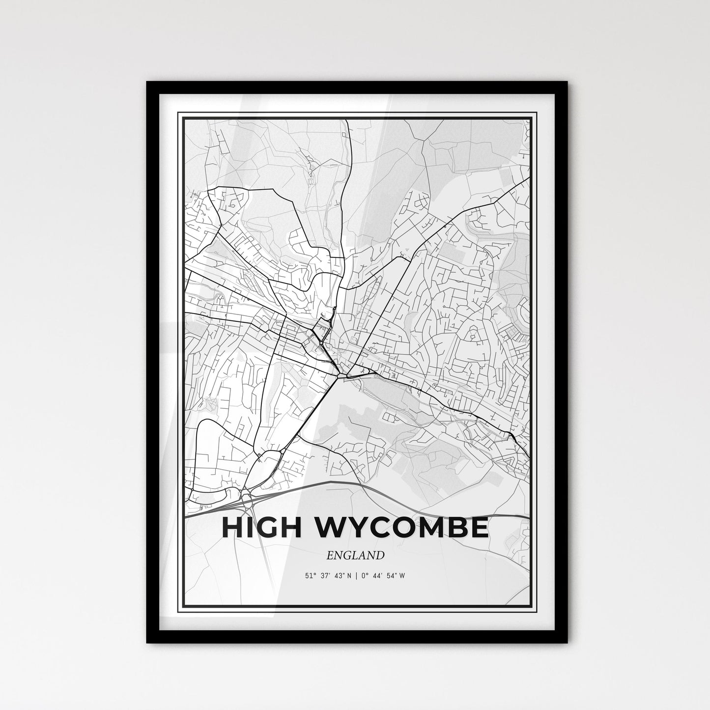 High Wycombe England - Scandinavian Style City Map for Modern Home Decor