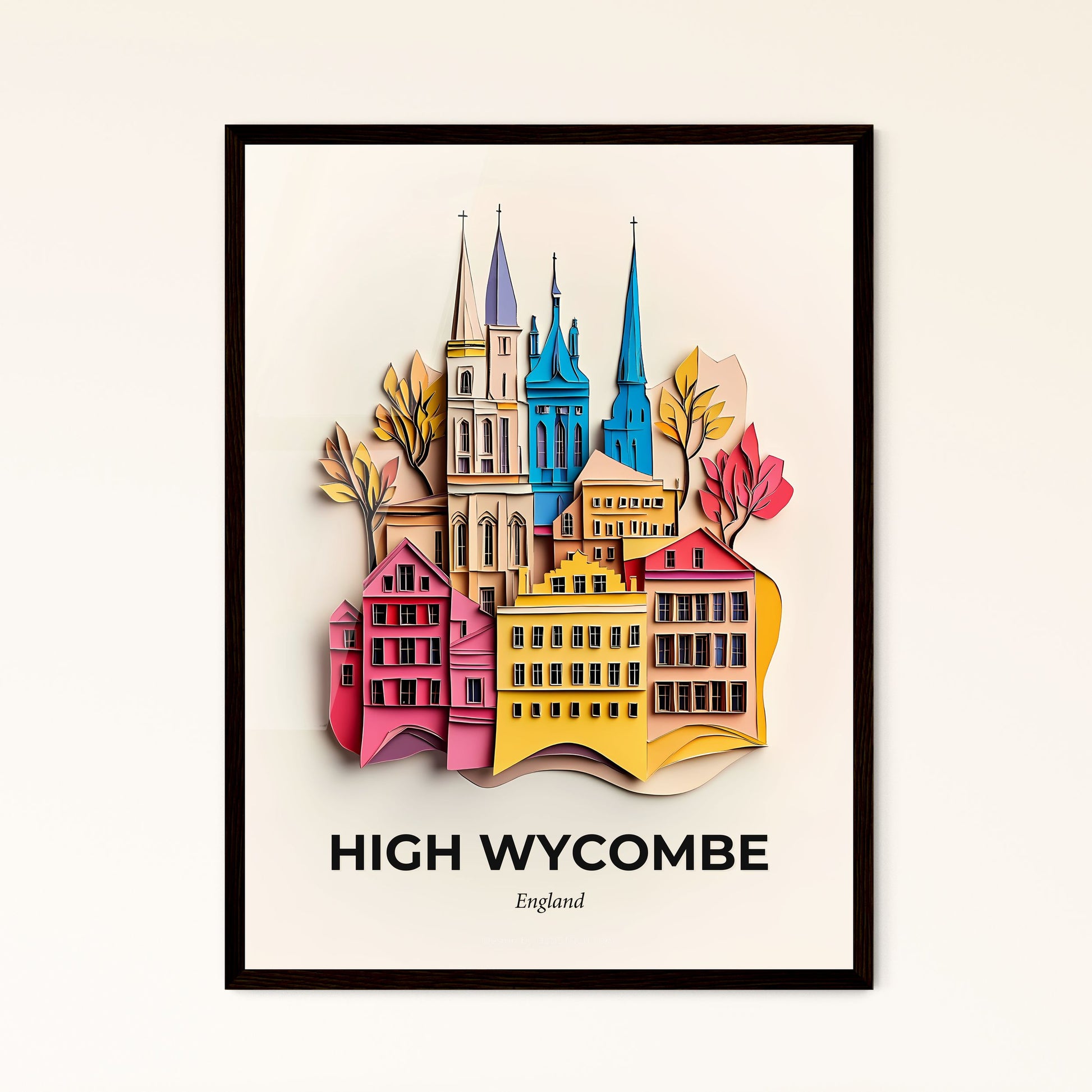 Vivid High Wycombe, England - a paper cut of a city with a clock