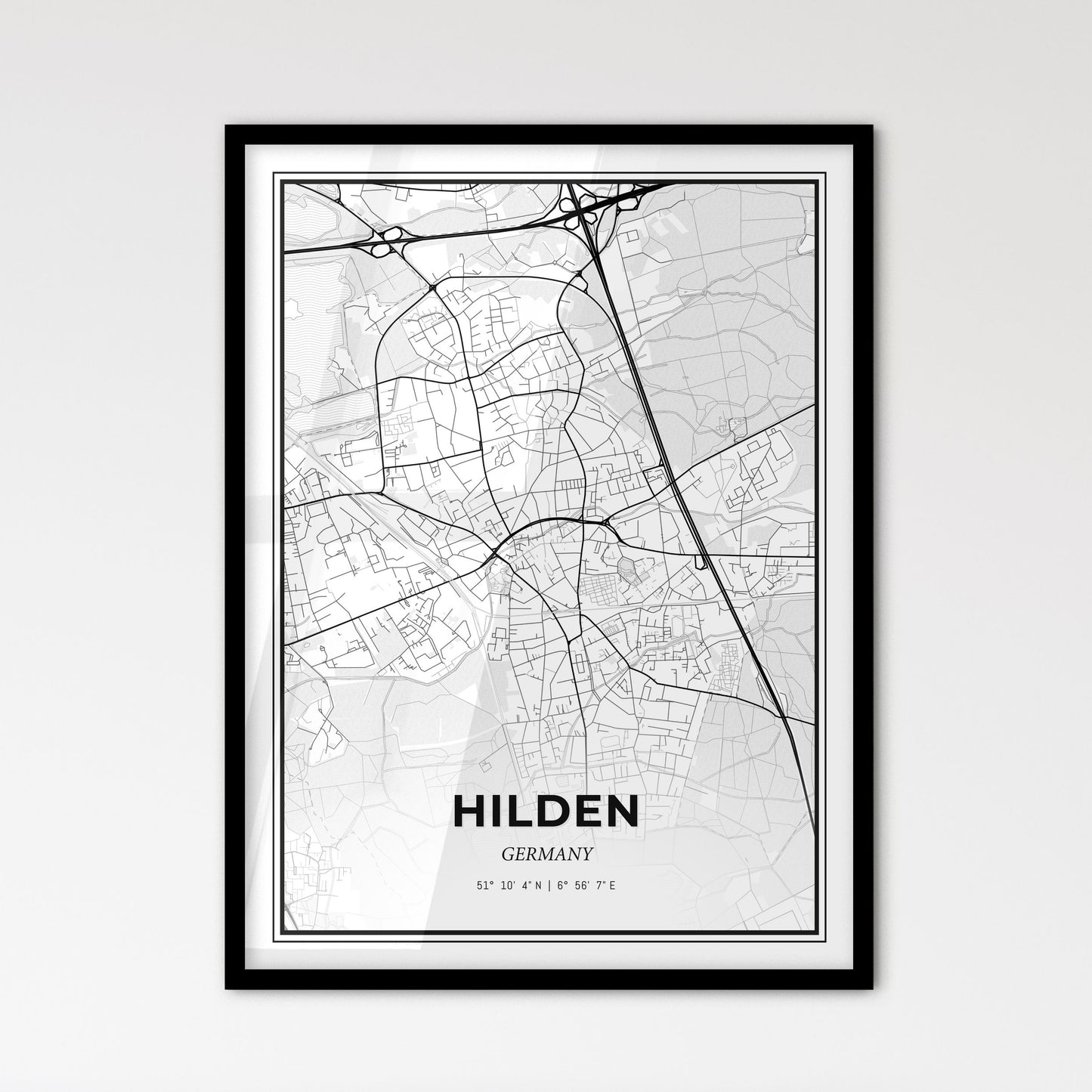 Hilden Germany - Scandinavian Style City Map for Modern Home Decor