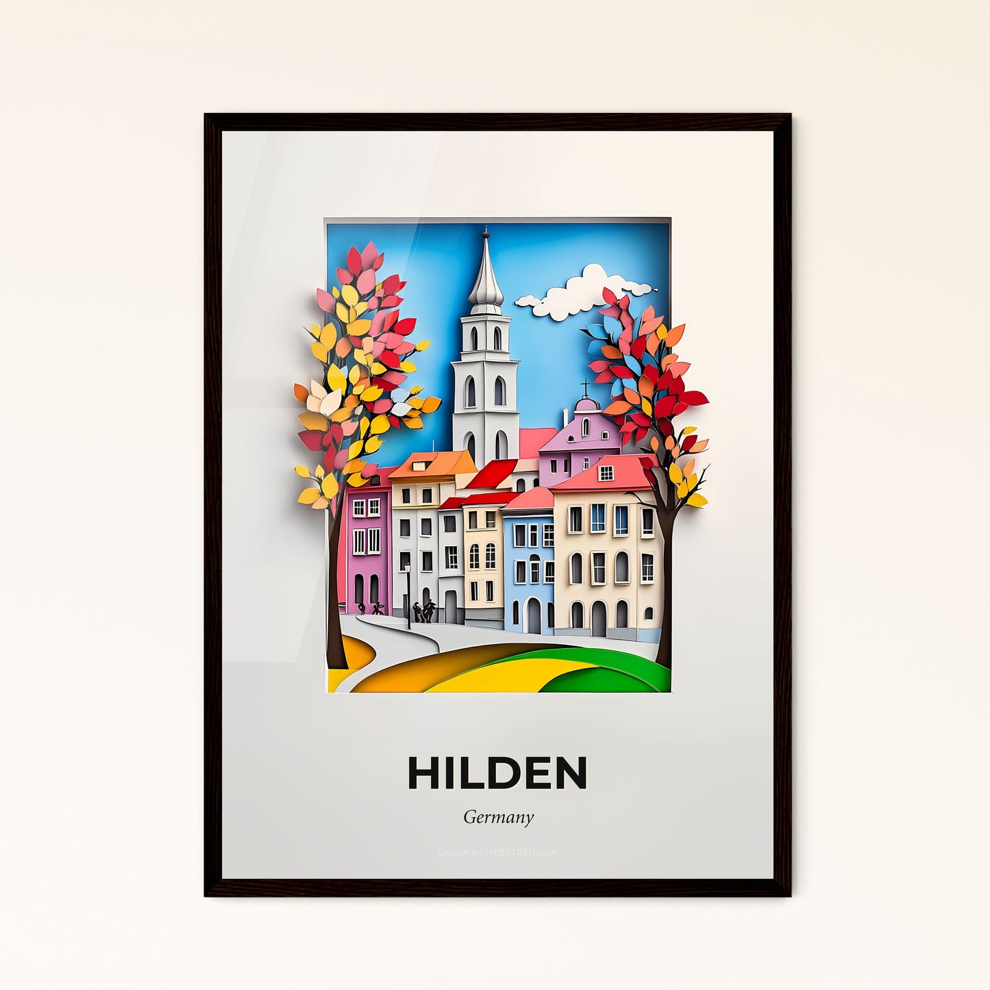 Vivid Hilden, Germany - a paper cut of a city with a church