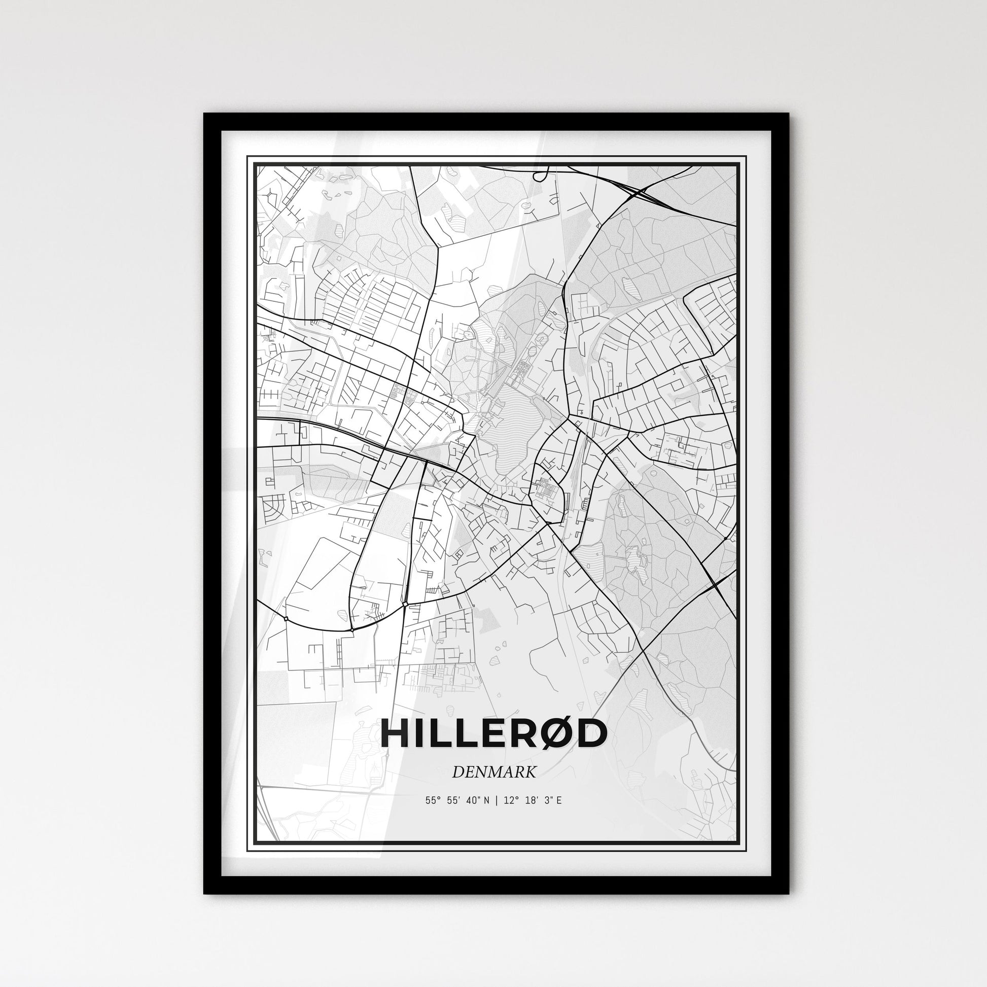 Hillerød Denmark - Scandinavian Style City Map for Modern Home Decor