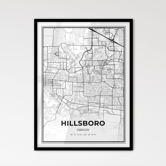 Hillsboro Oregon - Scandinavian Style City Map for Modern Home Decor