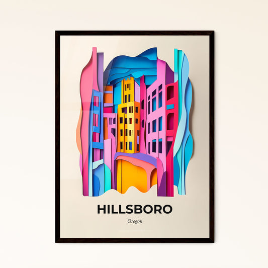 Vivid Hillsboro, Oregon - a colorful cityscape with a bridge and buildings