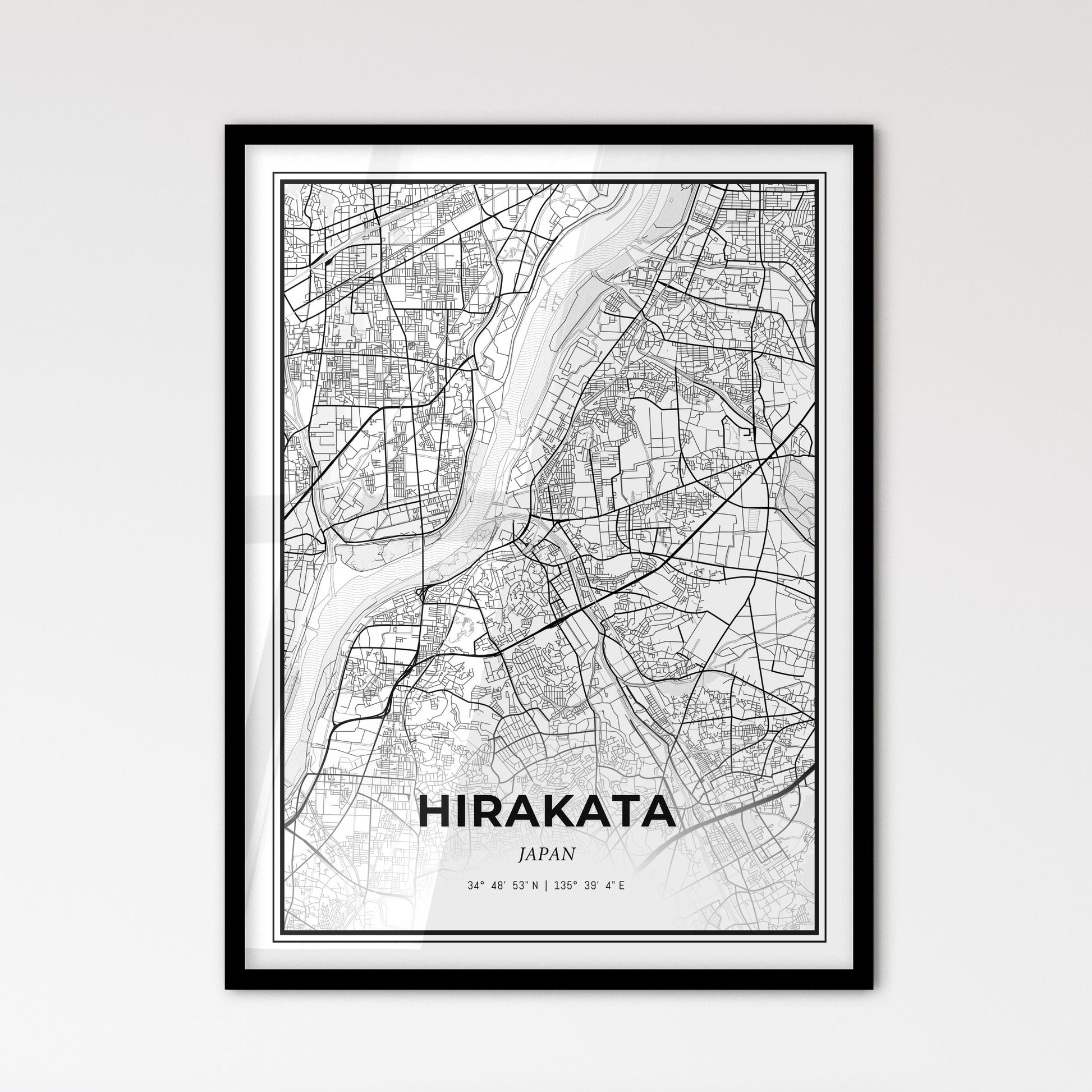 Hirakata Japan - Scandinavian Style City Map for Modern Home Decor