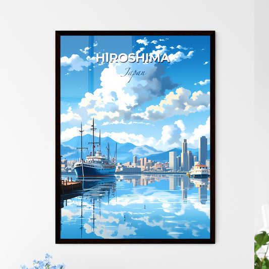 Hiroshima Japan Harbor Skyline - Vivid Artistic Painting of a Ship in a Tranquil Water Default Title