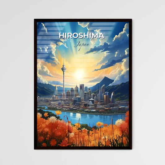 Hiroshima Skyline Japan City River Mountains Art Painting Vibrant Colorful Scenery Landscape Default Title