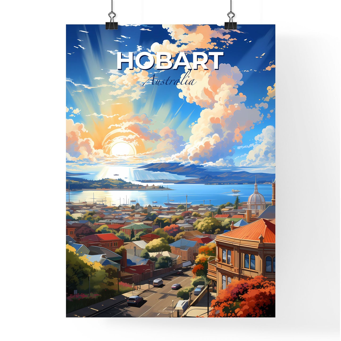 Vibrant Hobart Australia Skyline Sky Painting Art Water Sunset Default Title