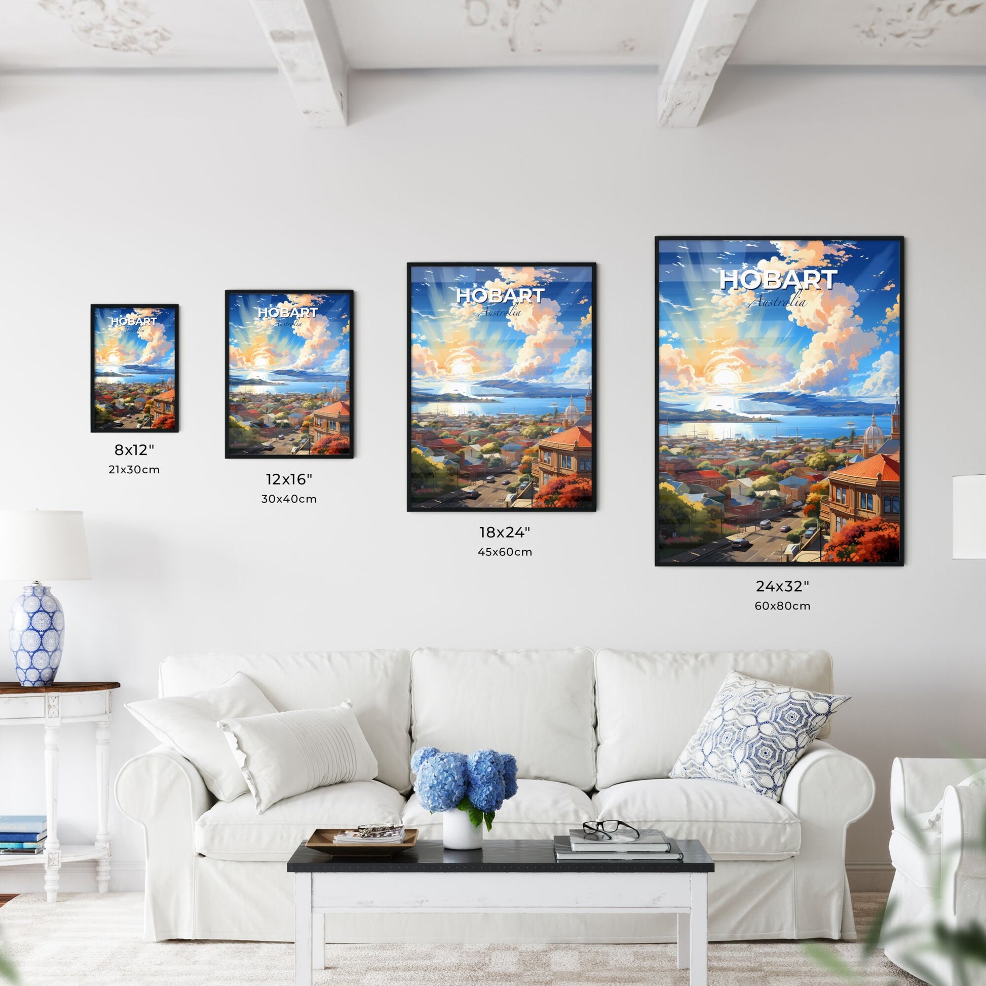 Vibrant Hobart Australia Skyline Sky Painting Art Water Sunset Default Title