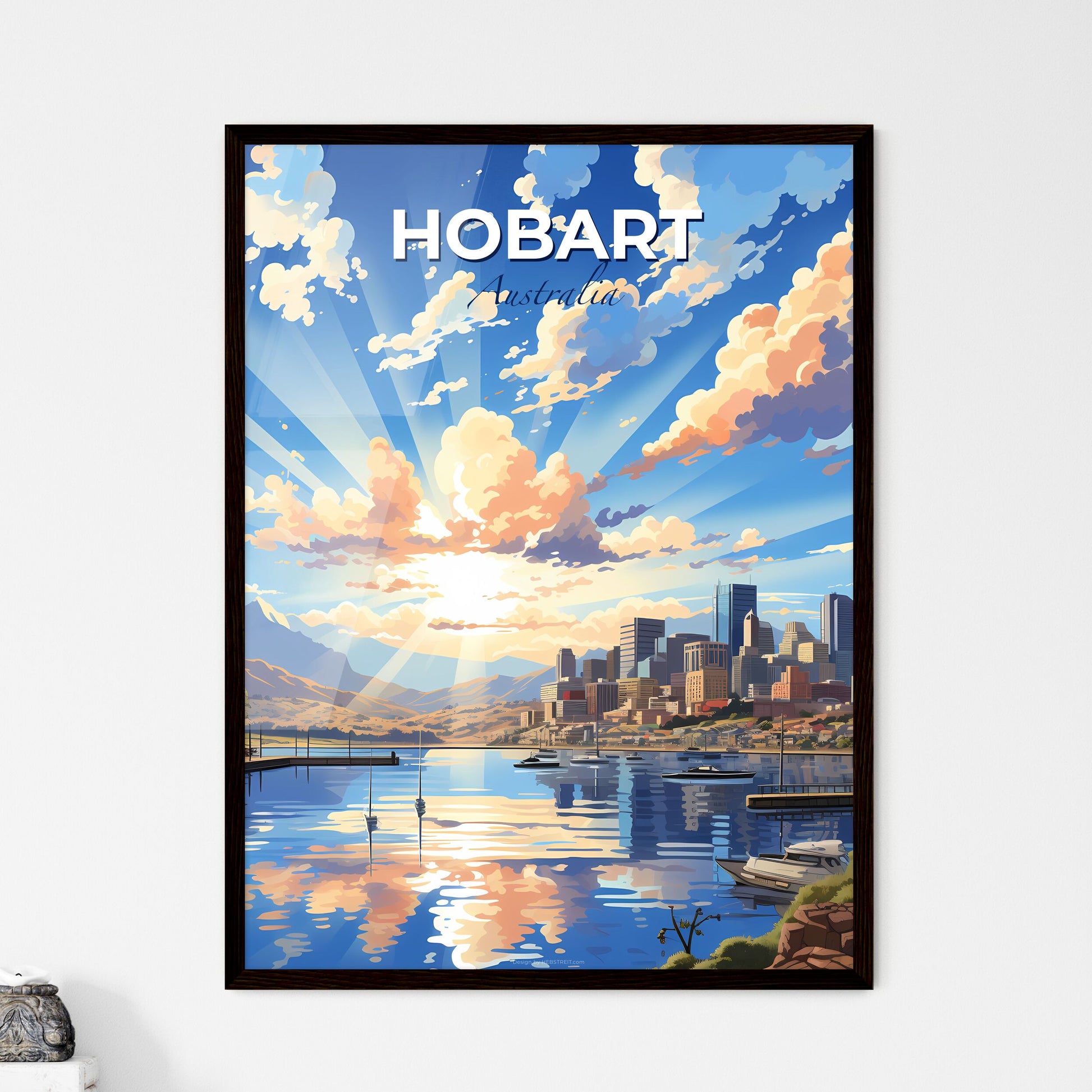 Vibrant Artistic Cityscape with Boats - Hobart Australia Skyline Painting Default Title