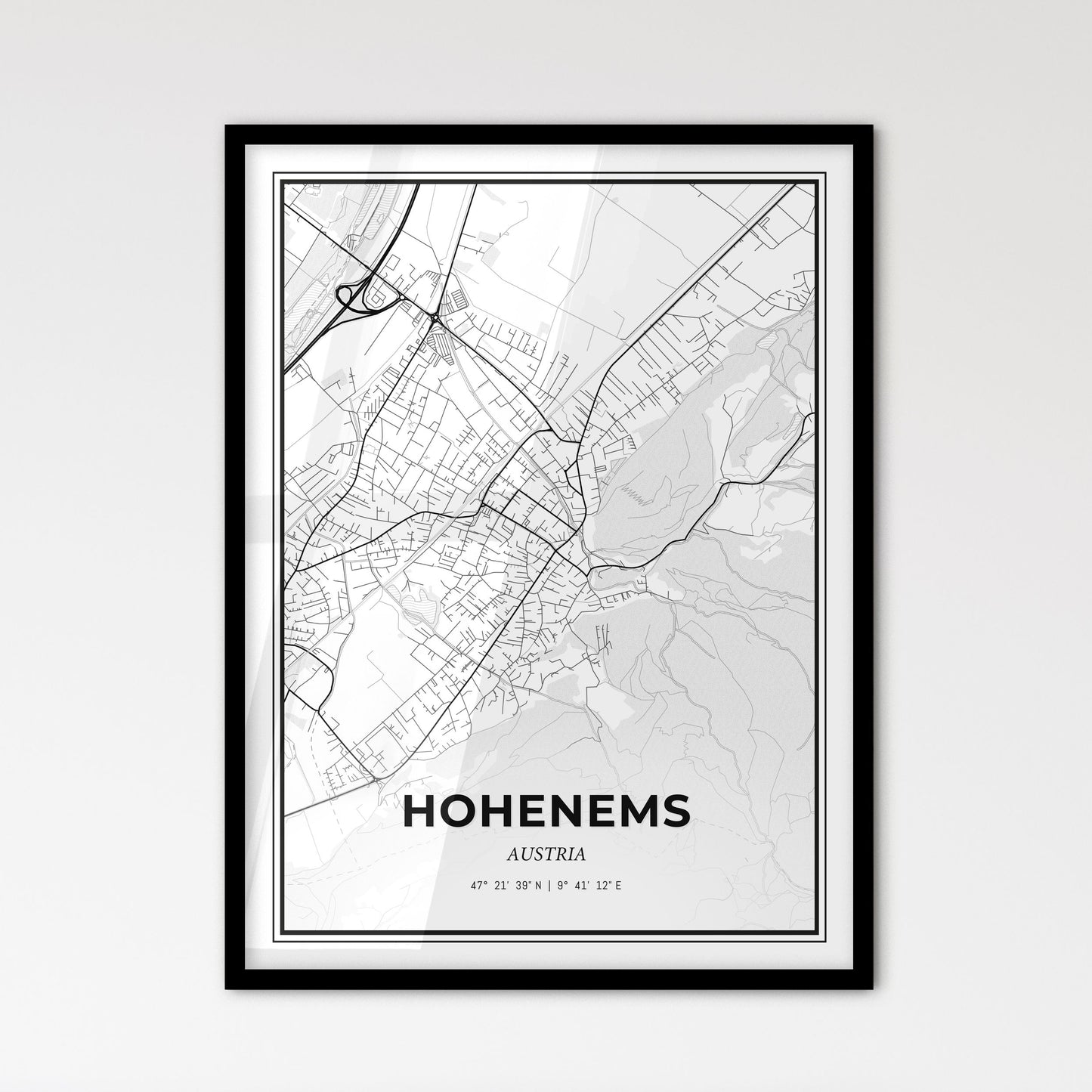 Hohenems Austria - Scandinavian Style City Map for Modern Home Decor