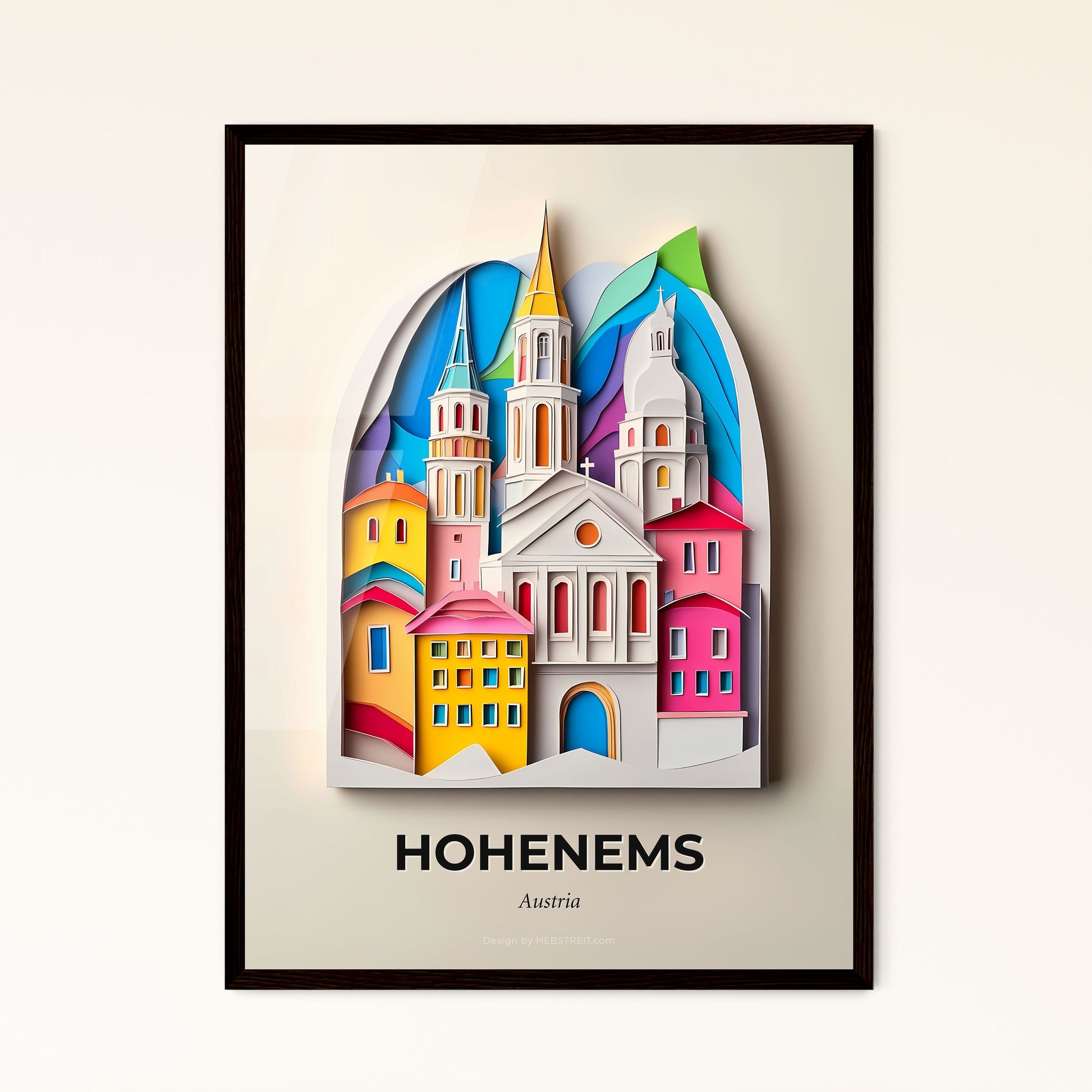 Vivid Hohenems, Austria - a paper cut of a church with a rainbow colored roof