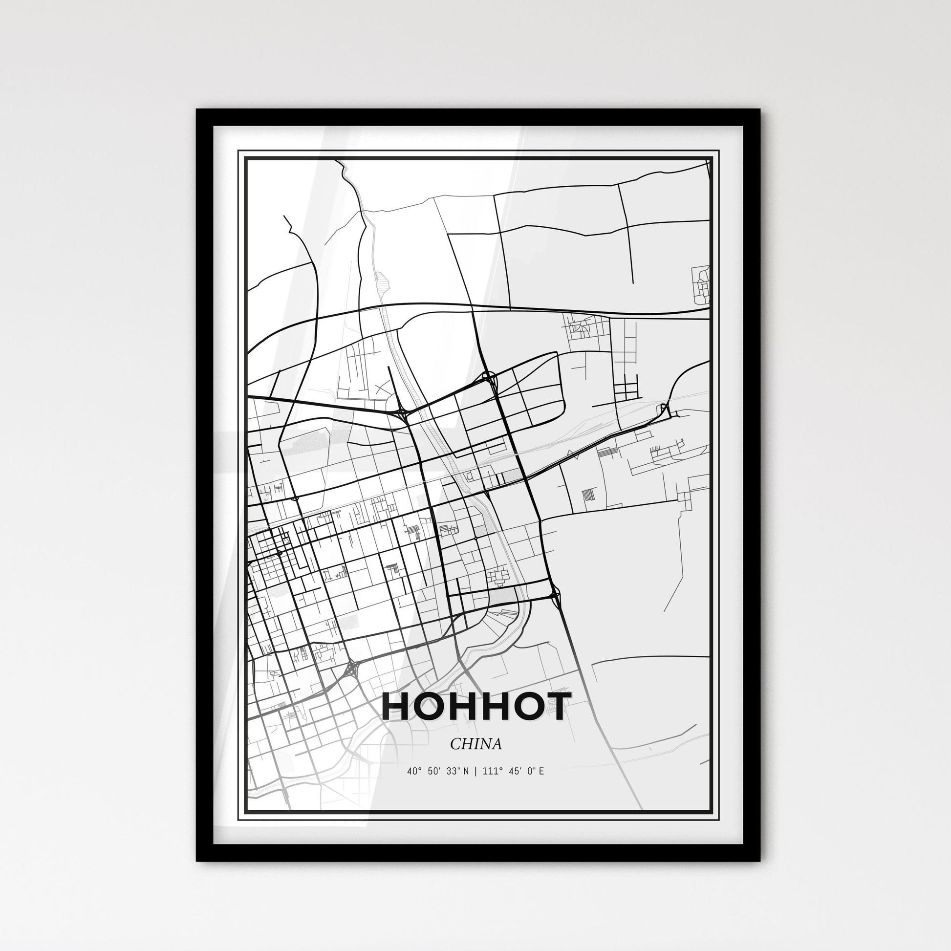 Hohhot China - Scandinavian Style City Map for Modern Home Decor