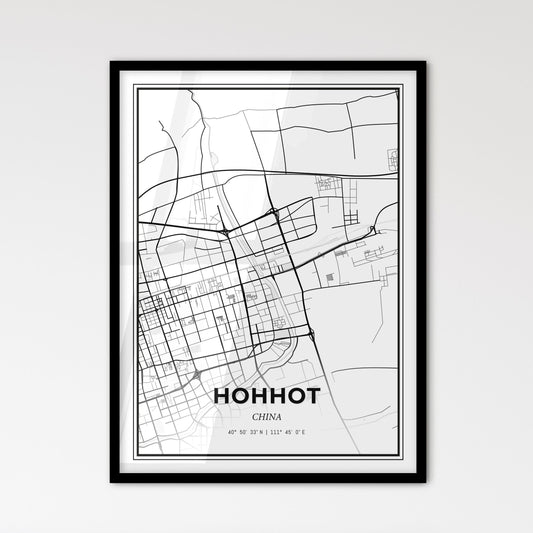 Hohhot China - Scandinavian Style City Map for Modern Home Decor