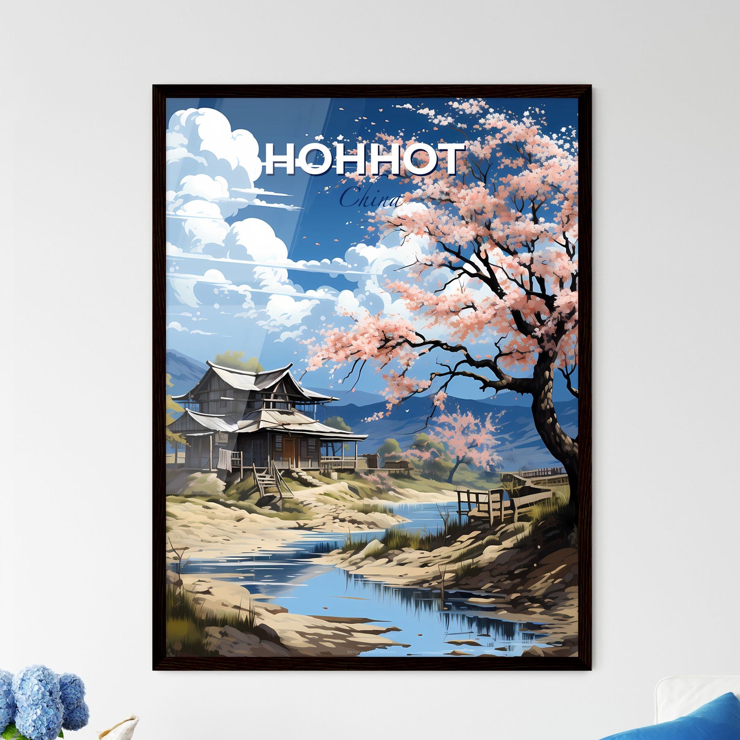 Vibrant Hohhot China Skyline Art Painting with House by River Default Title