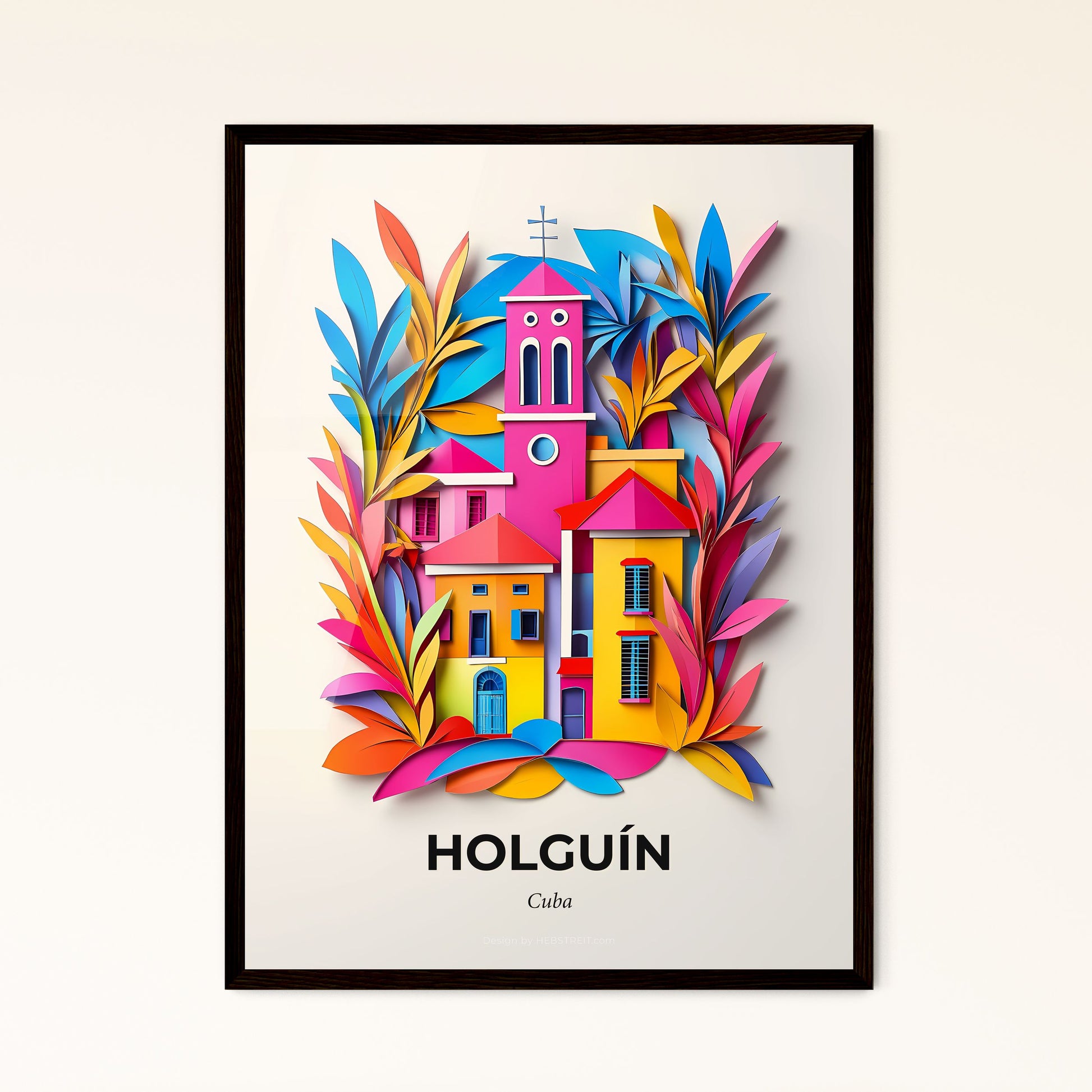 Vivid Holguín, Cuba - a colorful building surrounded by leaves and plants