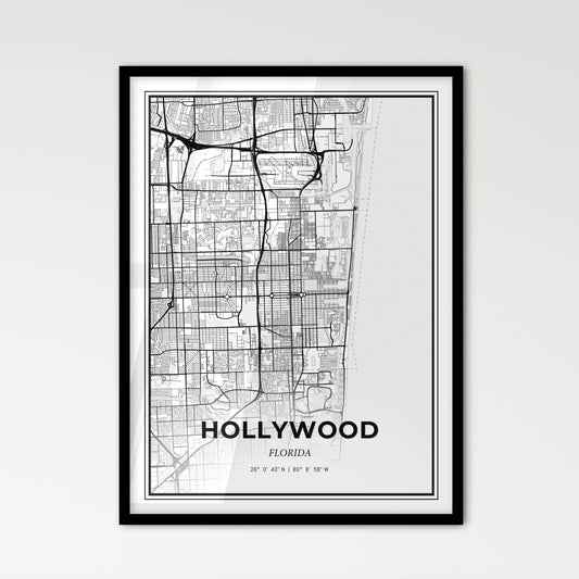 Hollywood Florida - Scandinavian Style City Map for Modern Home Decor