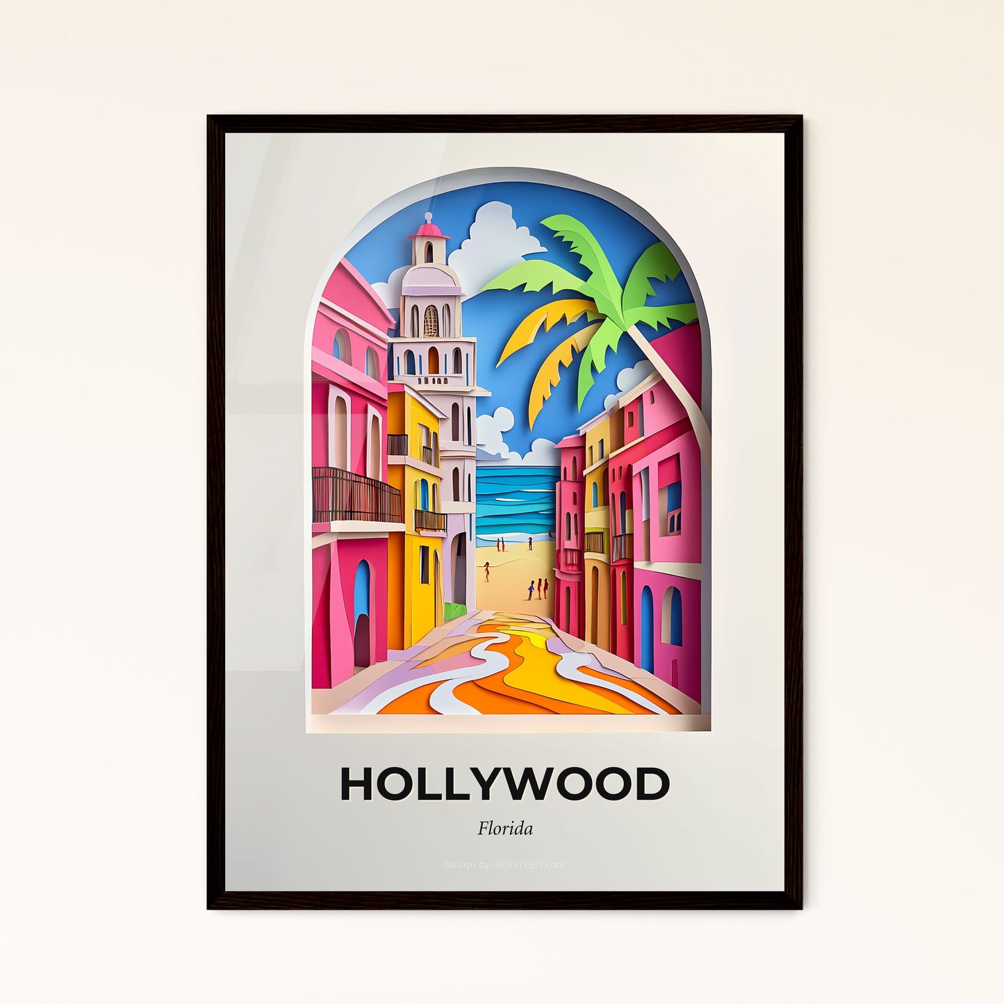 Vivid Hollywood, Florida - a colorful city street with a palm tree