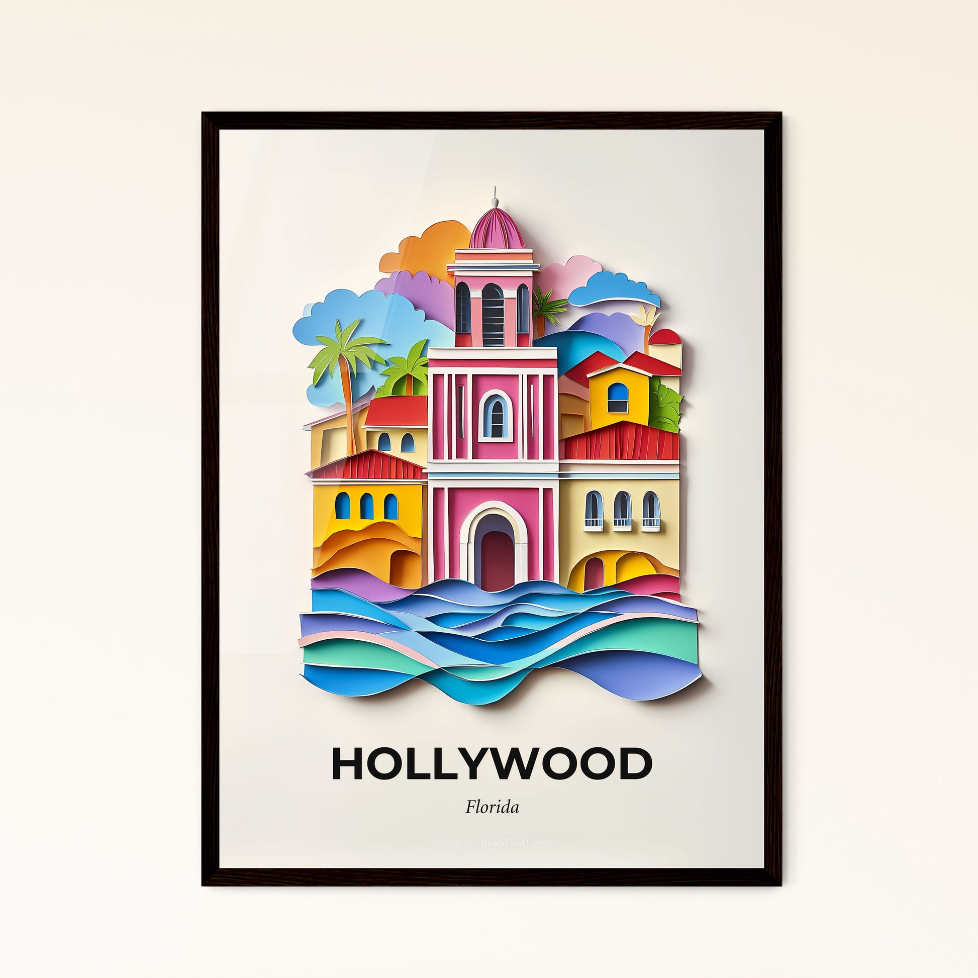 Vivid Hollywood, Florida - a colorful paper cut of a church on a beach