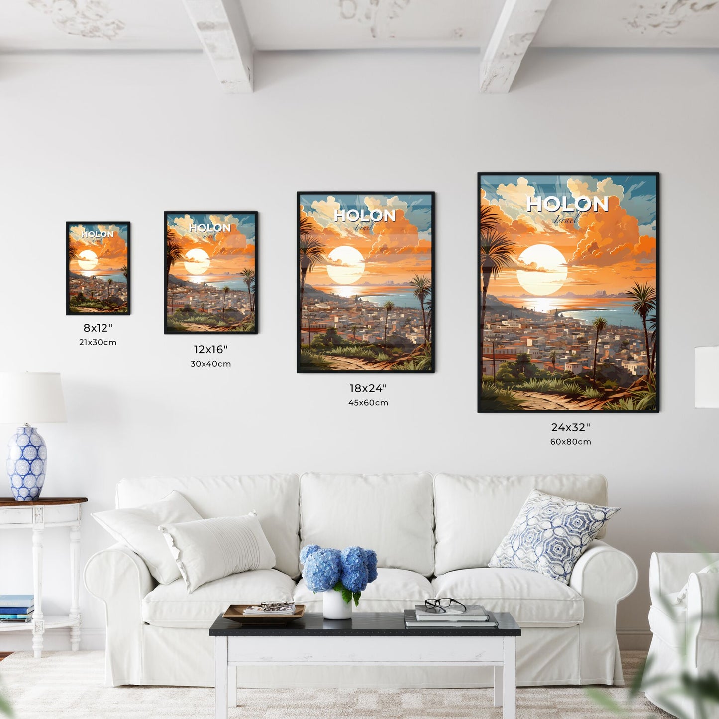 Vibrant Sunset Cityscape Painting: Holon Skyline Art Default Title