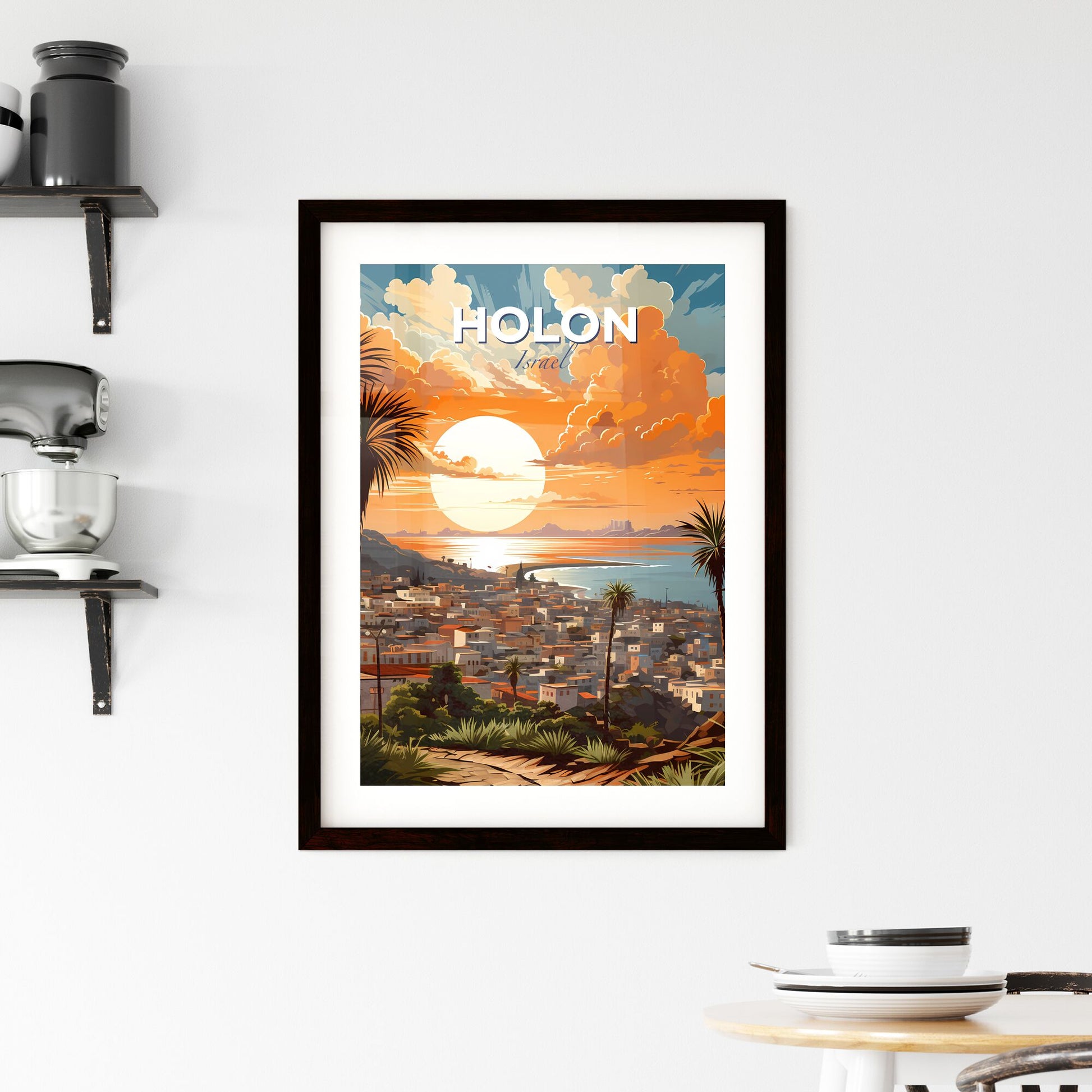 Vibrant Sunset Cityscape Painting: Holon Skyline Art Default Title